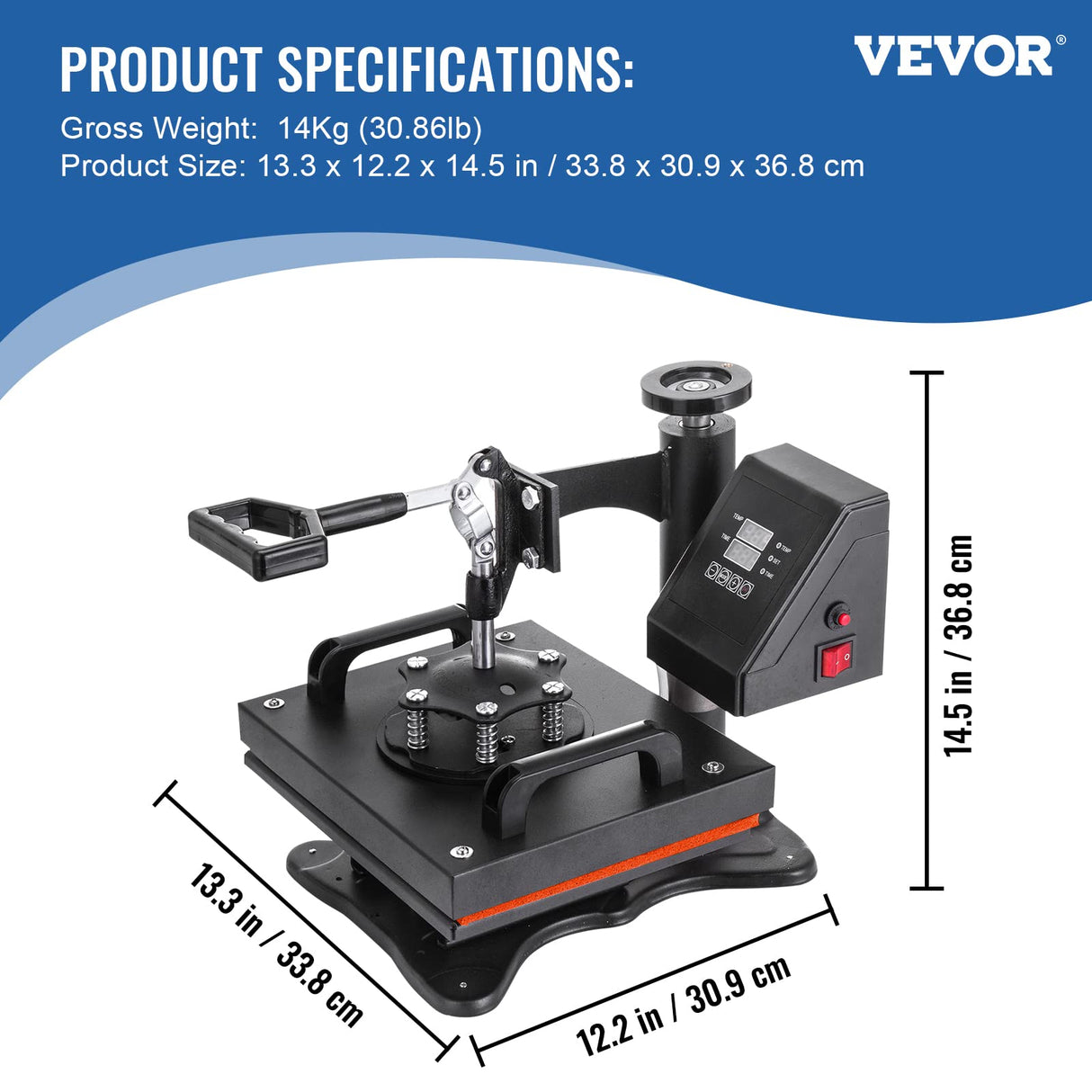 VEVOR Heat Press, 12x10in Heat Press Machine, Clamshell Sublimation Transfer Printer Fast Heat-up, Digital Precise Temperature Control, Vinyl Heat VEVOR