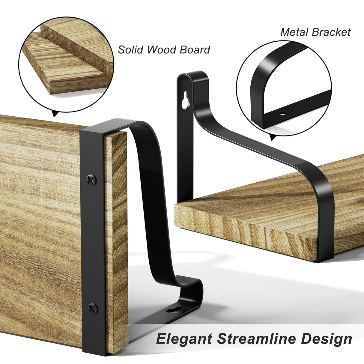 Love-KANKEI Floating Shelves Wall Mounted Set of 3, Rustic Wood Wall Storage Shelves for Bedroom, Living Room, Bathroom, Kitchen, Office and More Love-KANKEI