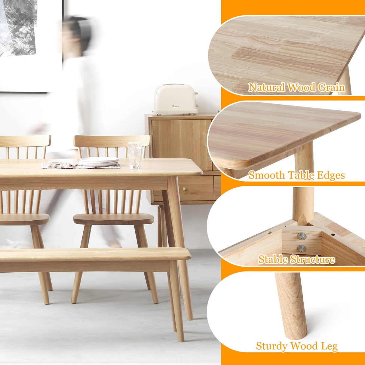 Ironalita Solid Wood Dining Table Small Rectangle Kitchen Table for Small Spaces, 47" Mid Century Modern Natural Wooden Dinning Tables, Solid Wood Ironalita