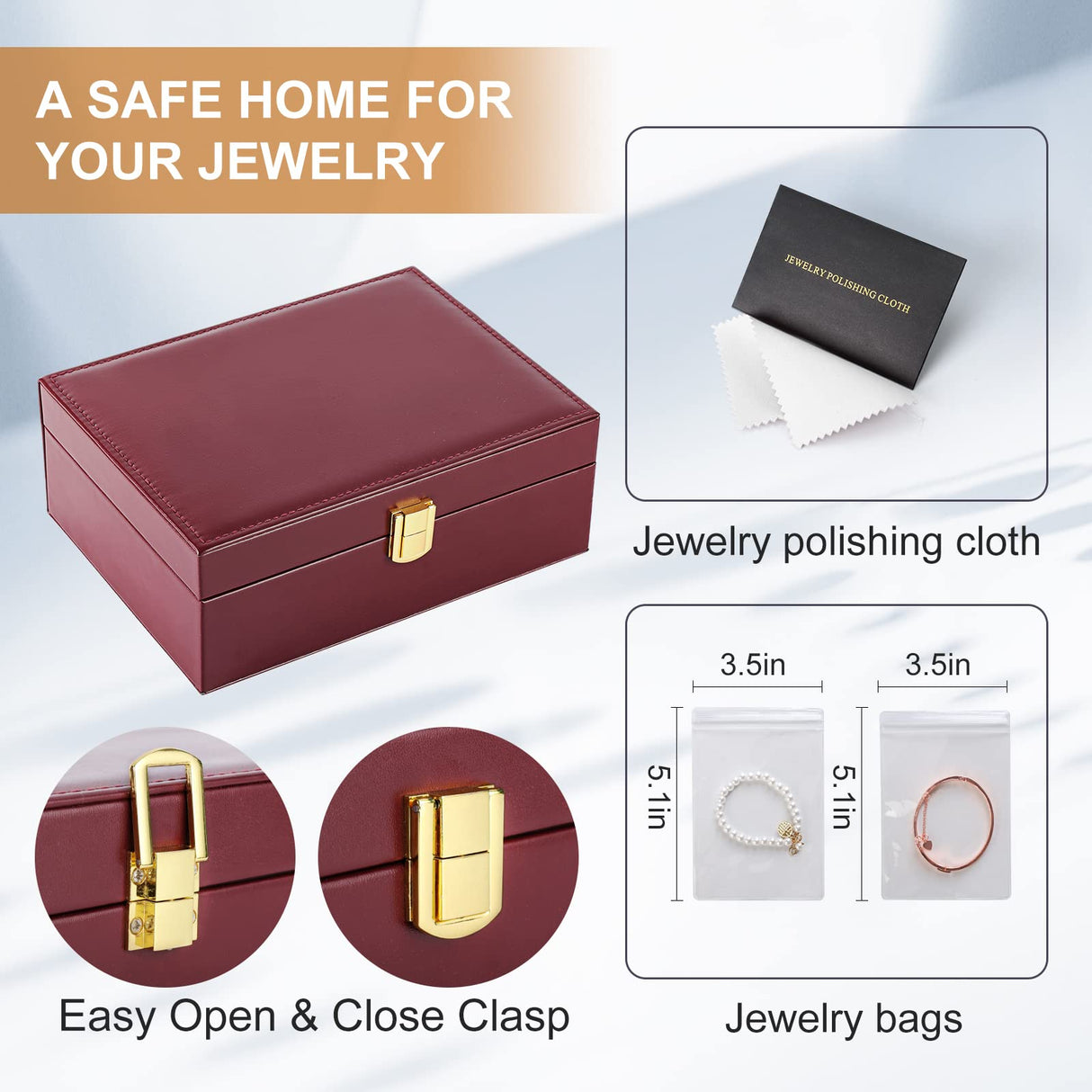 Sanikeon Jewelry Boxes for Women Girls PU Leather Jewelry Organizer Box 2 Layer Large Jewelry Storage Case Removable Tray for Necklace Earring Ring Sanikeon