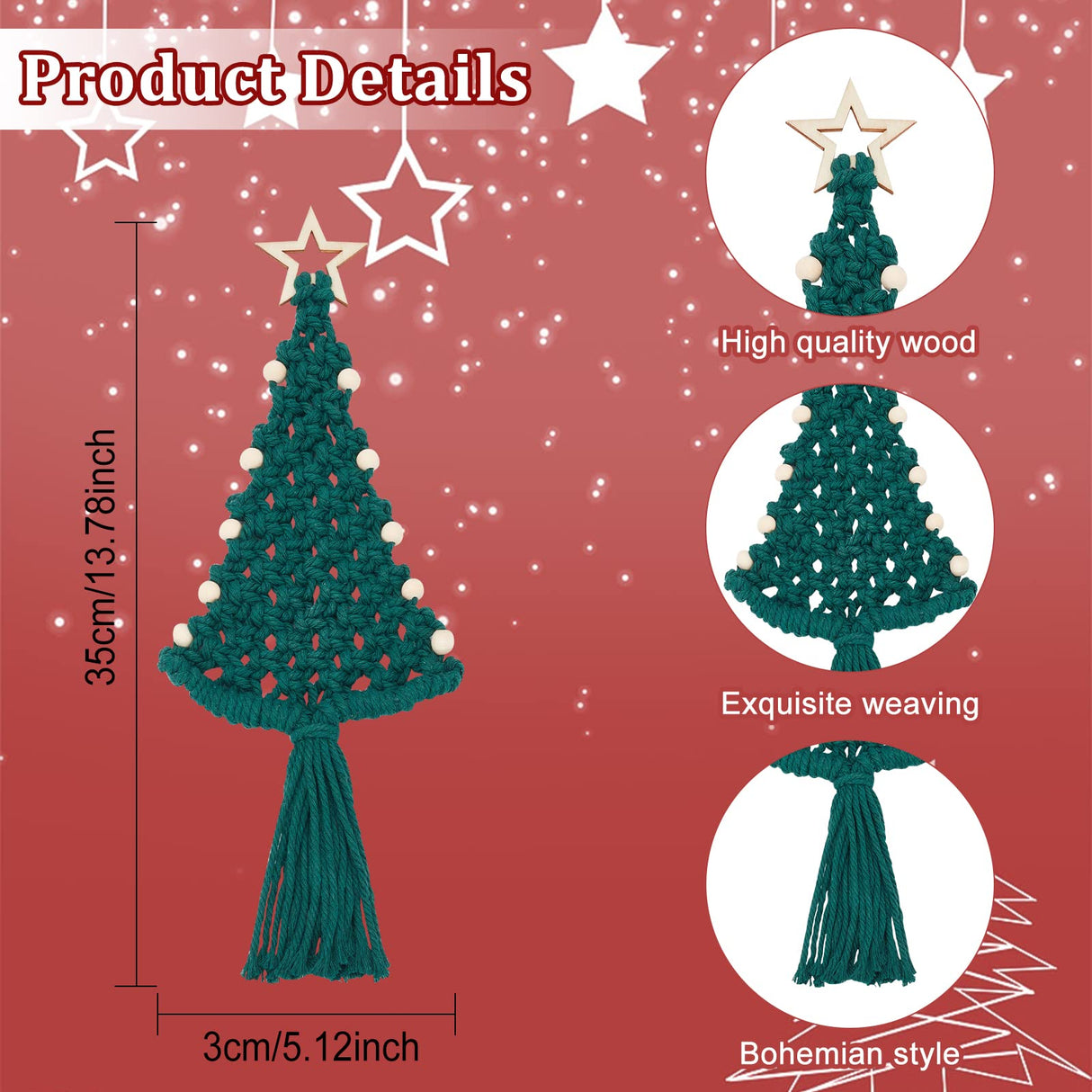 FREEBLOSS 4 Set Christmas Tree Macrame DIY Kit for Beginners Christmas Tree Hanging Ornaments for Holiday Wall Hanging, Come with Step by Step FREEBLOSS