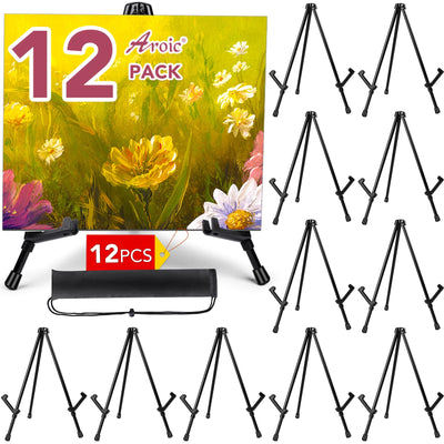 AROIC 14'' Tabletop Instant Display Easel, 12 Pack Black Small Steel Portable & Adjustable Collapsible Table Tripod Easels Stand, for Canvas