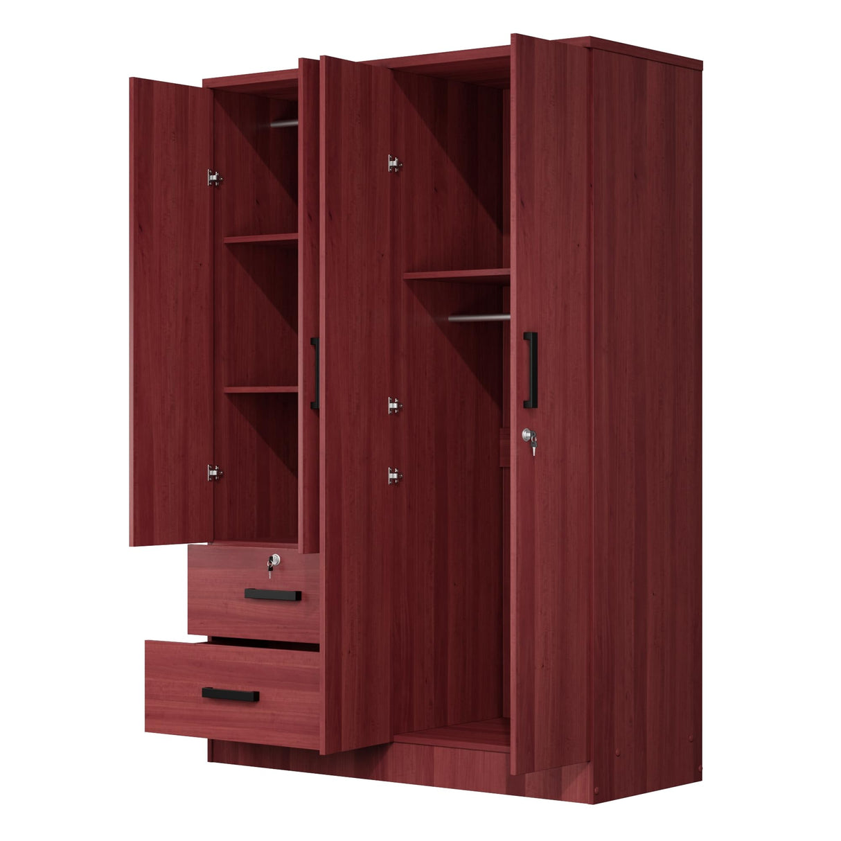 Woodpeckers Furniture And Mattress 4 Doors Wardrobe 2 Drawers with Shelves 72" high (Mahogany) Woodpeckers Furniture And Mattress