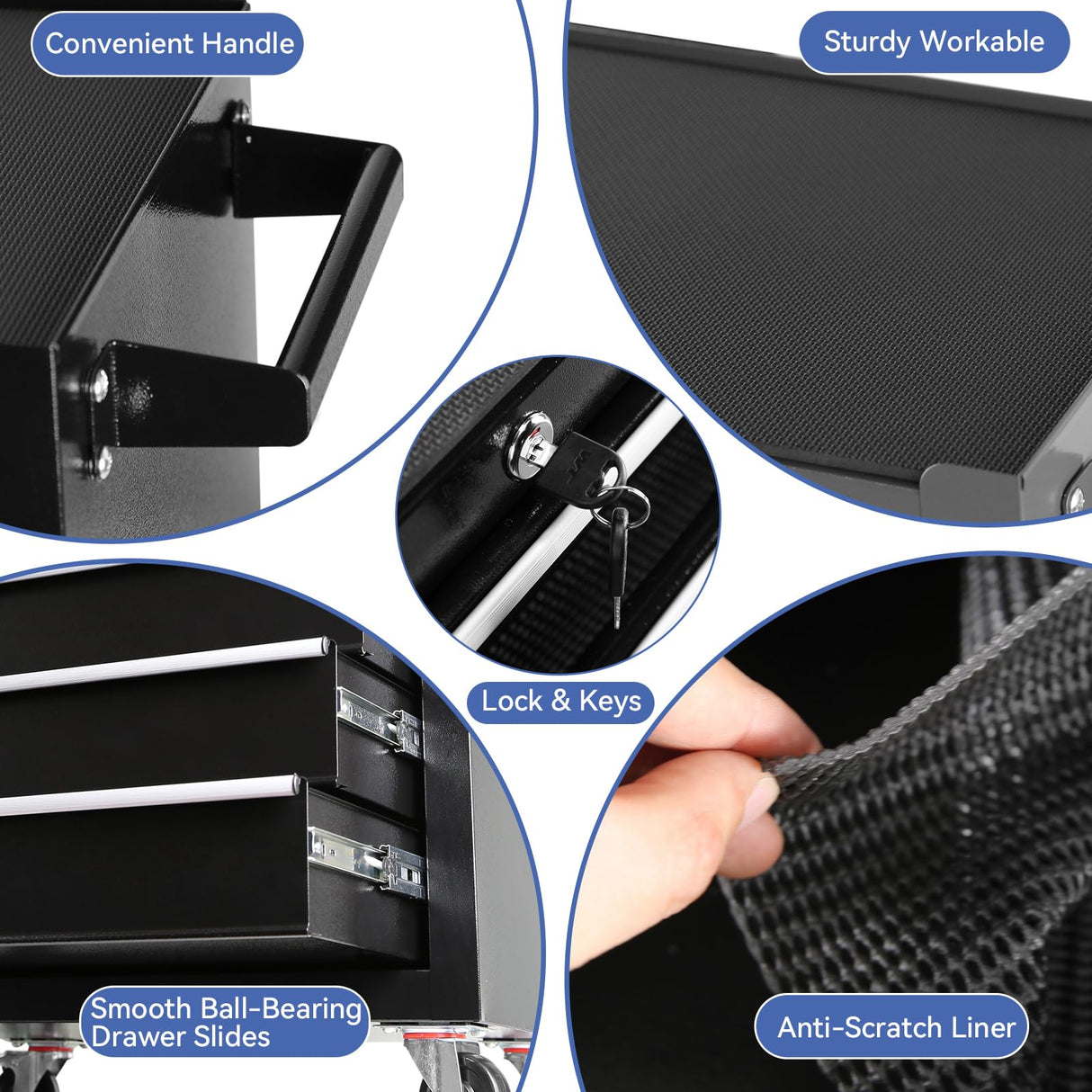 7-Drawer Tool Chest with Wheels, Rolling Tool Chest with Drawers, Top Cushion & 7PCS Tray Divider Set, Multifunctional Craftsman Tool Storage Chest Henf