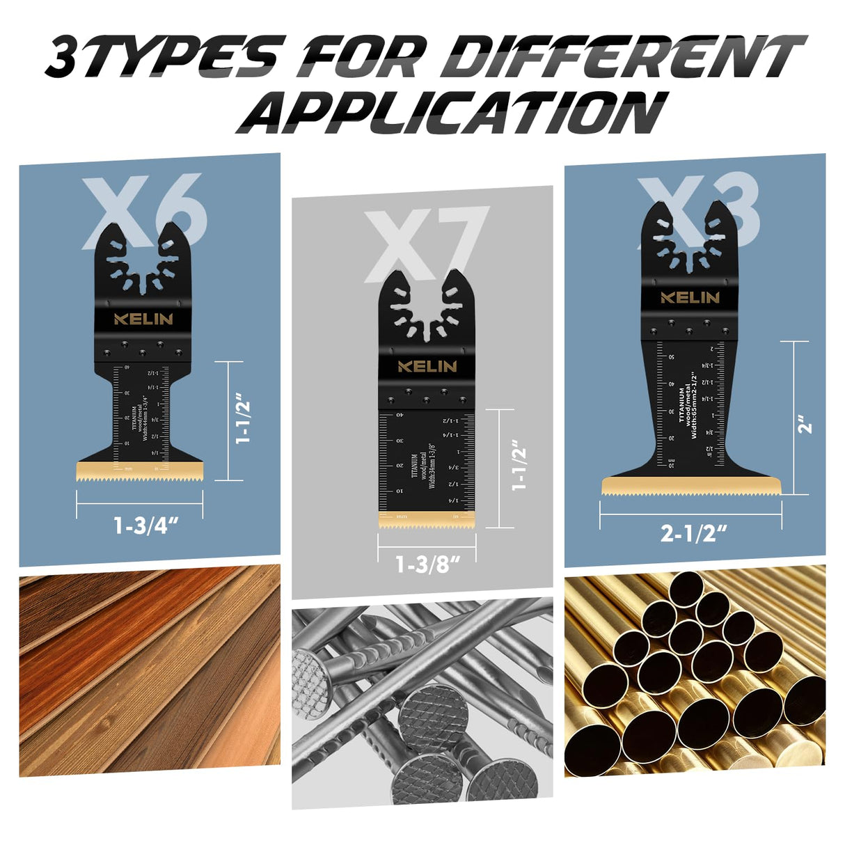 KELIN 16pcs Titanium Oscillating Tool Blades, Universal Multitool Blades for Metal Wood Cutting, Oscillating Saw Blade for Metal Hard Material, Multi KELIN