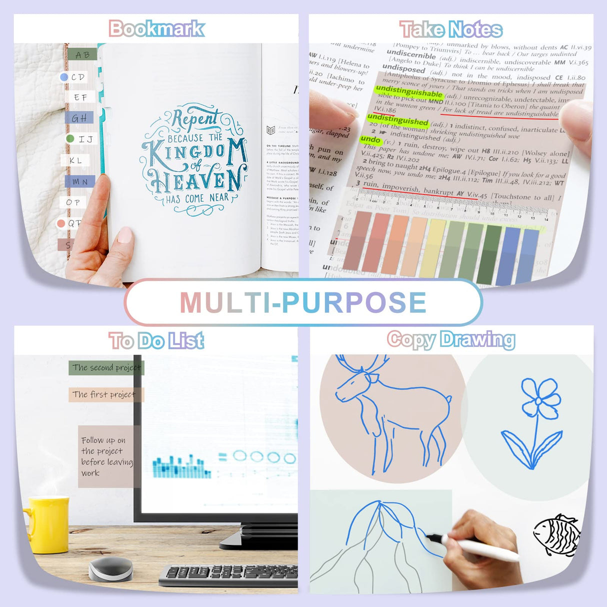 Transparent Sticky Notes, 2000 Sheets Clear Sticky Notes Pads with Pen, Waterproof Self-Stick Translucent Sticky Notes Tabs for Annotation Books, VigorFun