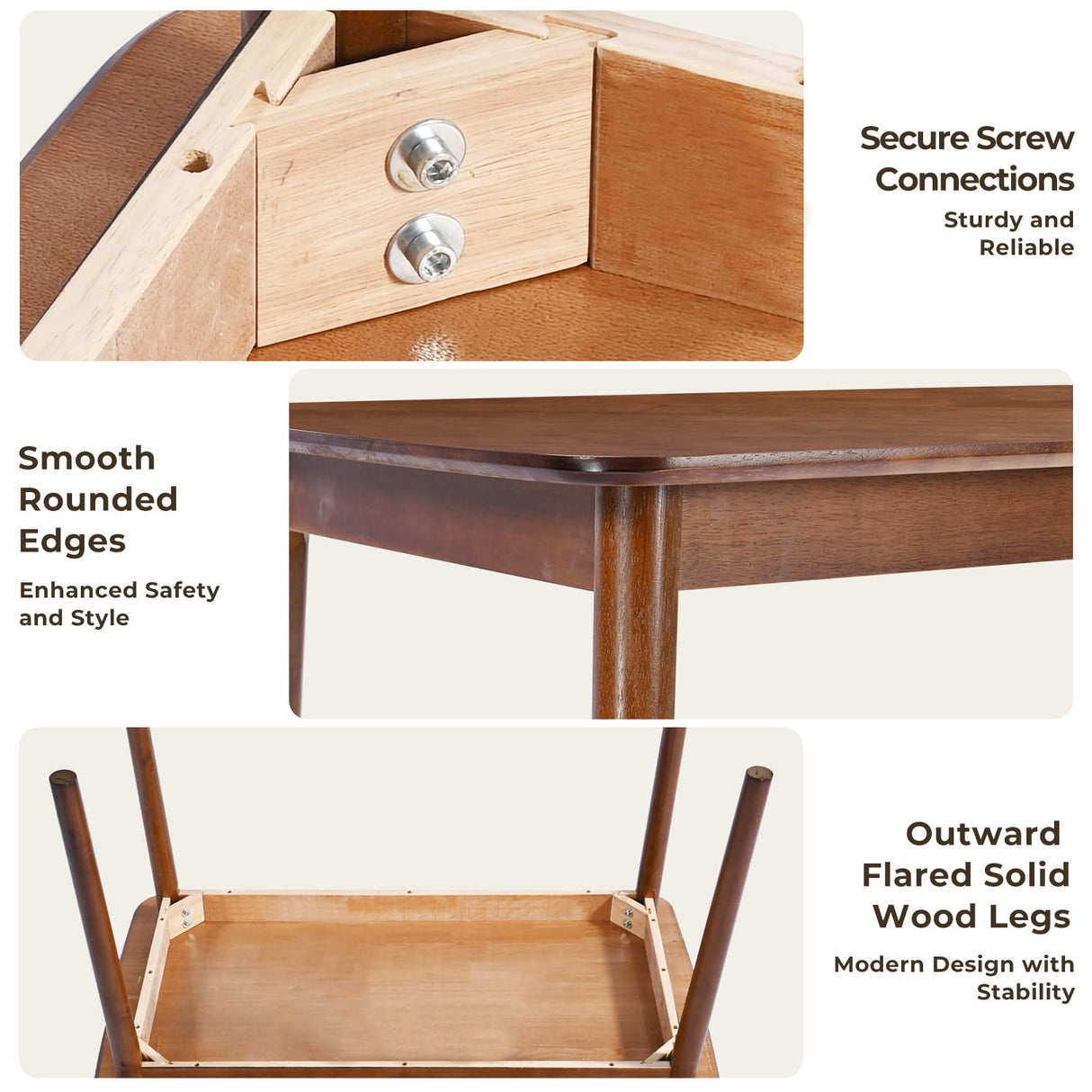 DELAVIN 47.2" Mid Century Modern Kitchen Table,Wood Dining Table, Wooden Kitchen Table, Solid Wood Dining Room Table, Easy Assembly, Walnut DELAVIN