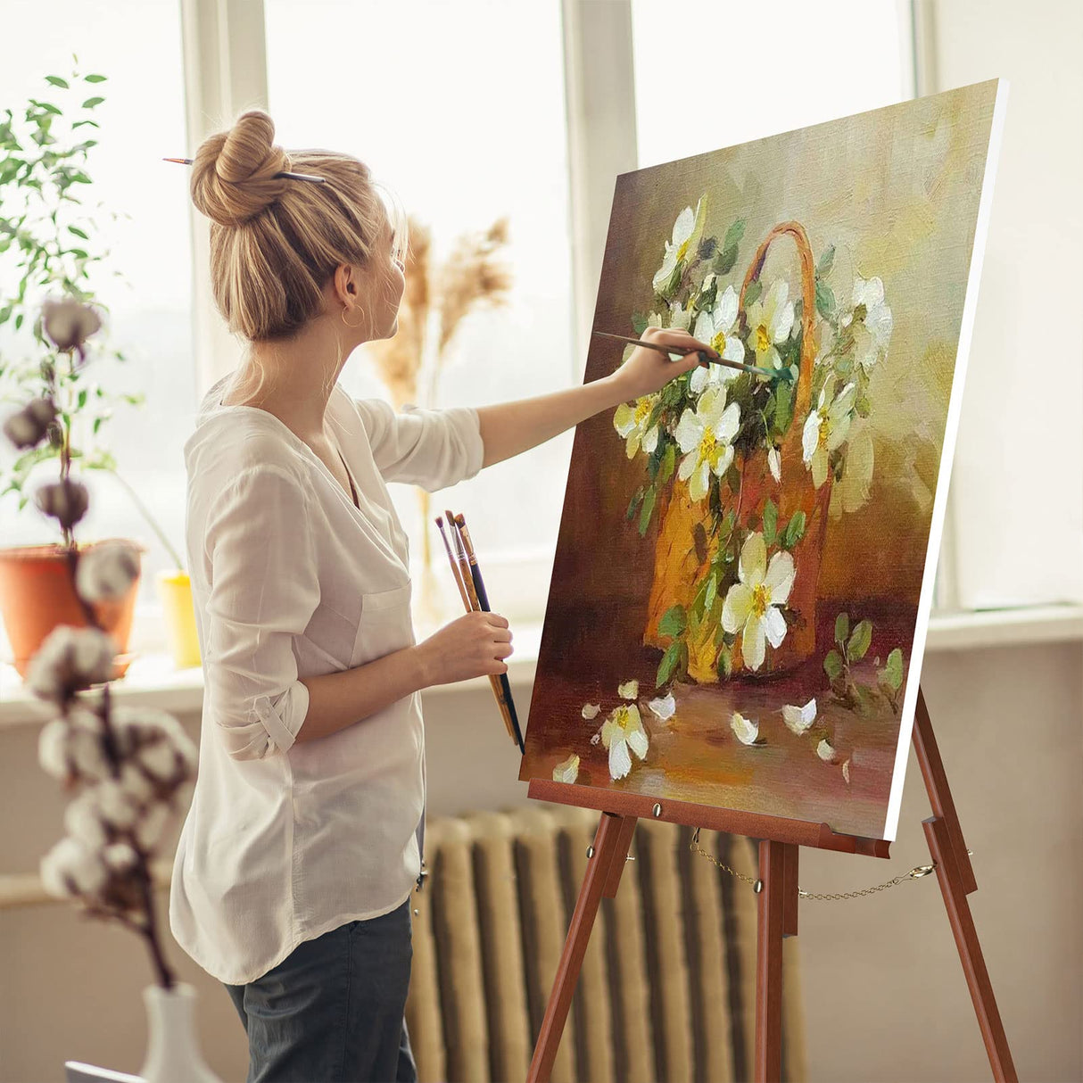 XvmeiMym Wooden Art Easel Stand - 63" Portable Tripod Wood Artist Easel - Adjustable Floor Poster Stand for Painting, Display Show, Wedding - Brown XvmeiMym