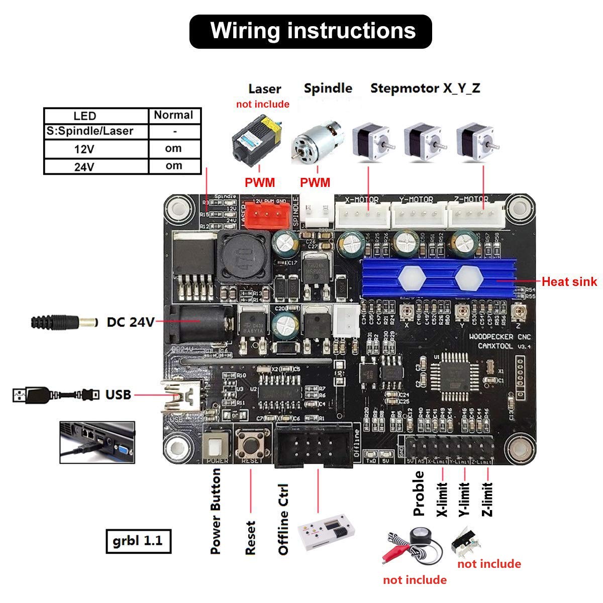 GRBL 1.1f CNC Controller 3-Axis CNC Router Machine Control Board for CNC 3018 Pro 3018 Max 3018Pro-M Milling Machine MYSWEETY
