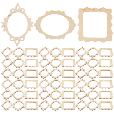SEWACC 60 Pcs Unfinished Wood Photo Frame Pendants Wooden Cutouts Mini Picture Frame Wooden Shape Pieces for DIY Craft Ornaments Wood Picture Frames
