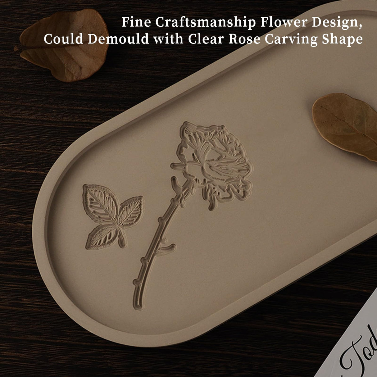 Wehous Oval Tray Molds for Resin Concrete, 2 Size Rose Carved Oval Silicone Mold, Tray Epoxy Resin Casting Mold for Jewelry Holder Bathroom Vanity Wehous