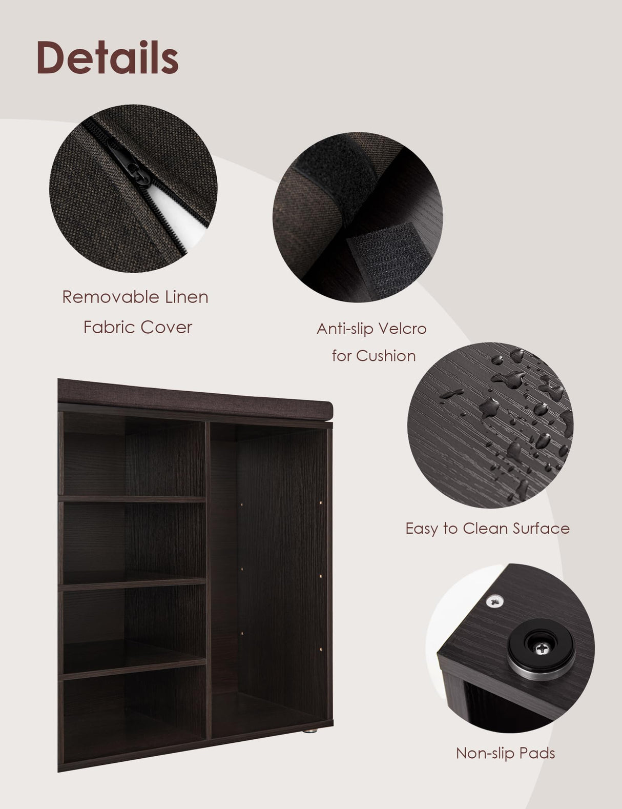 DINZI LVJ Shoe Storage Bench with Cushion, 16-Cubby Shoe Rack, Adjustable Shelves, Multifunctional Shoe Organizer Bench for Entryway, Mudroom, DINZI LVJ