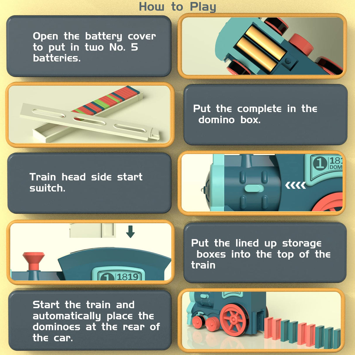 PREPHY Kids Games Domino Train Toys: 180PCS Automatic Stacking Creative Game 3+ Year Old - Stem Montessori Toy for Boys 4-6 - Summer Autistic PREPHY