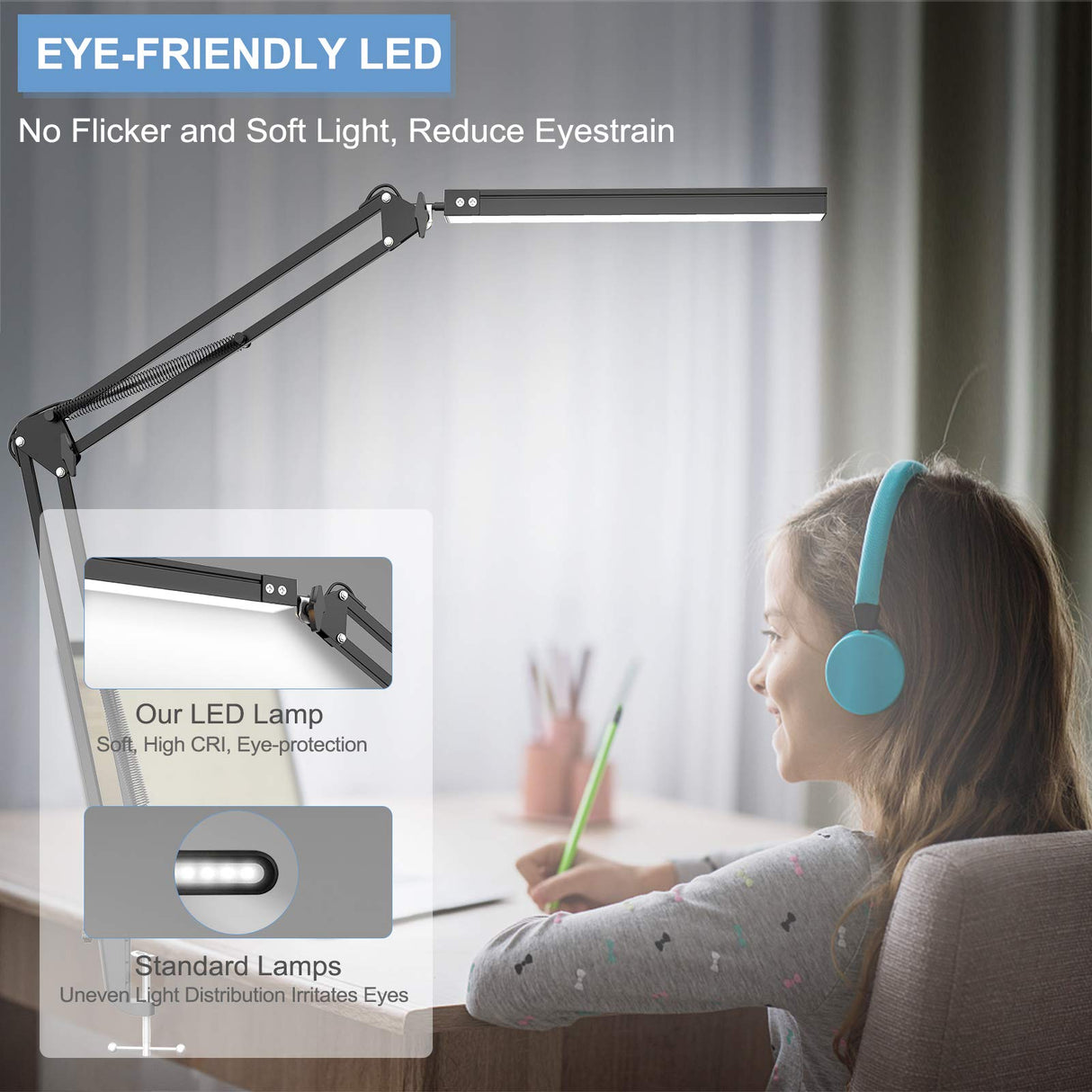 LED Desk Lamp,Adjustable Swing Arm Desk Lamp with Clamp,Dimmable Desk Light Eye-Care Table Light, Memory Function, 3 Color Modes, 10-Level Brightness Beetwo