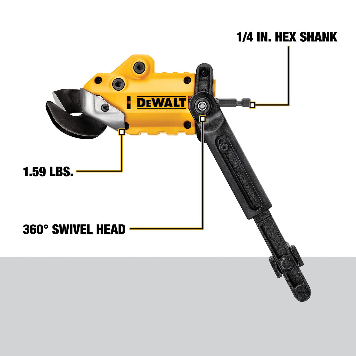 DEWALT Metal Shear/Cutter Drill Attachment, Impact Ready, 360 Degree Pivoting Head, Cuts 18GA Material (DWASHRIR) DEWALT
