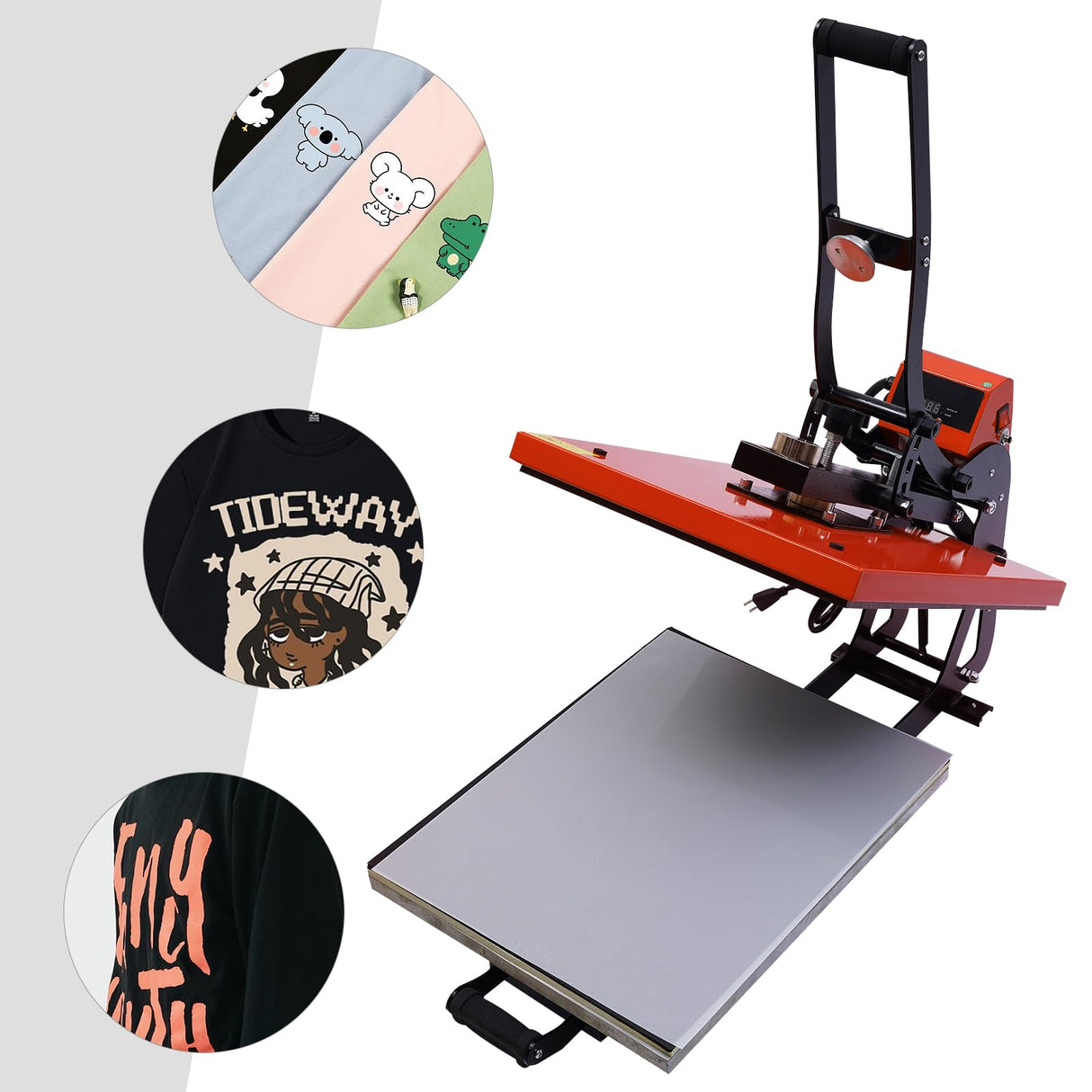 Heat Press Machine for T Shirt, 16"x20" Slide Out Auto Open Digital T-Shirt Printer Machine, Red Clamshell Semi-Automatic Sublimation Printer YIYIBYUS