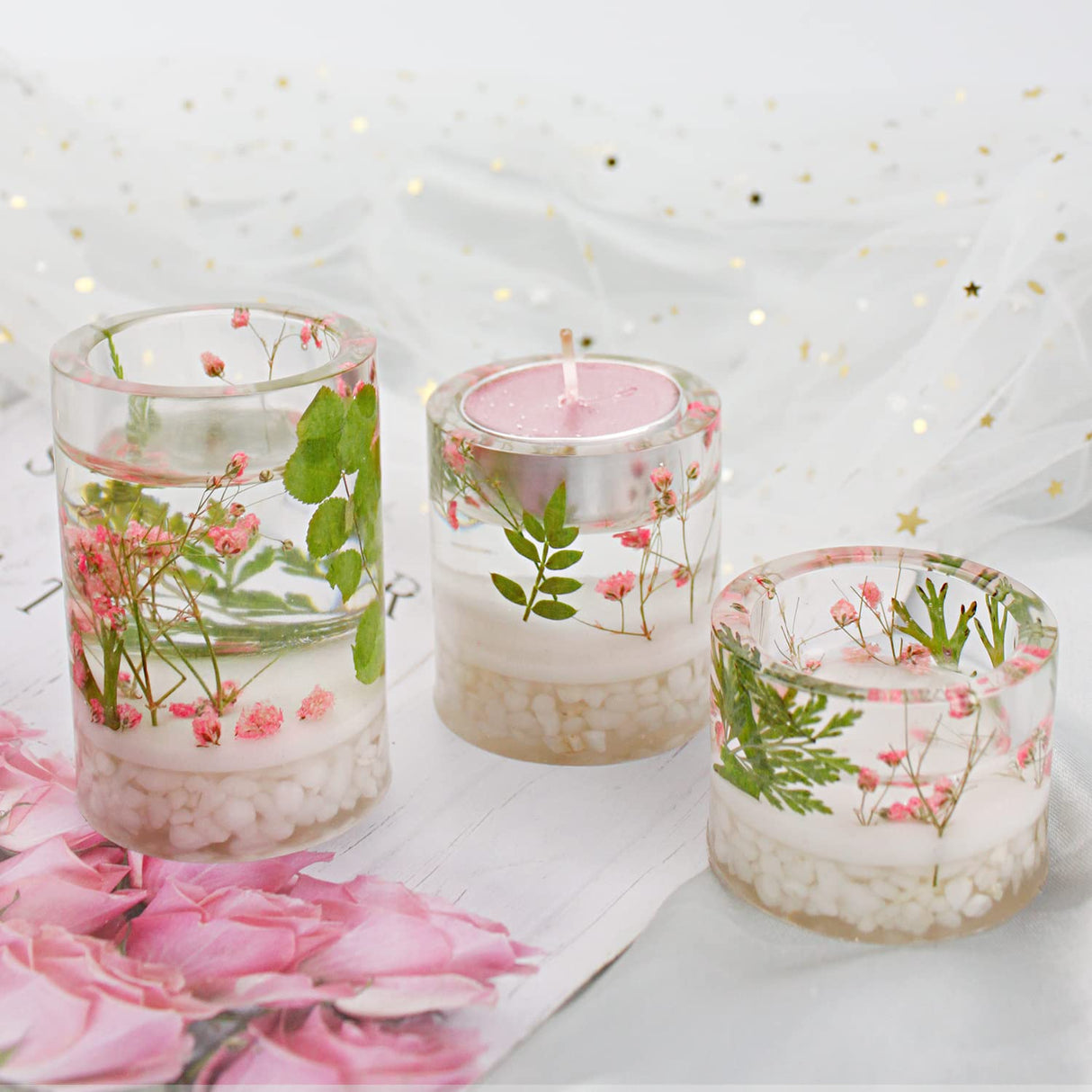 RESINWORLD 3 Size Tealight Candle Holder Mold for Epoxy Resin + Set of 4", 3", 2", 1.5", 1", 0.5" Clear Silicone Cube Molds, Large Deep Square Epoxy ResinWorld