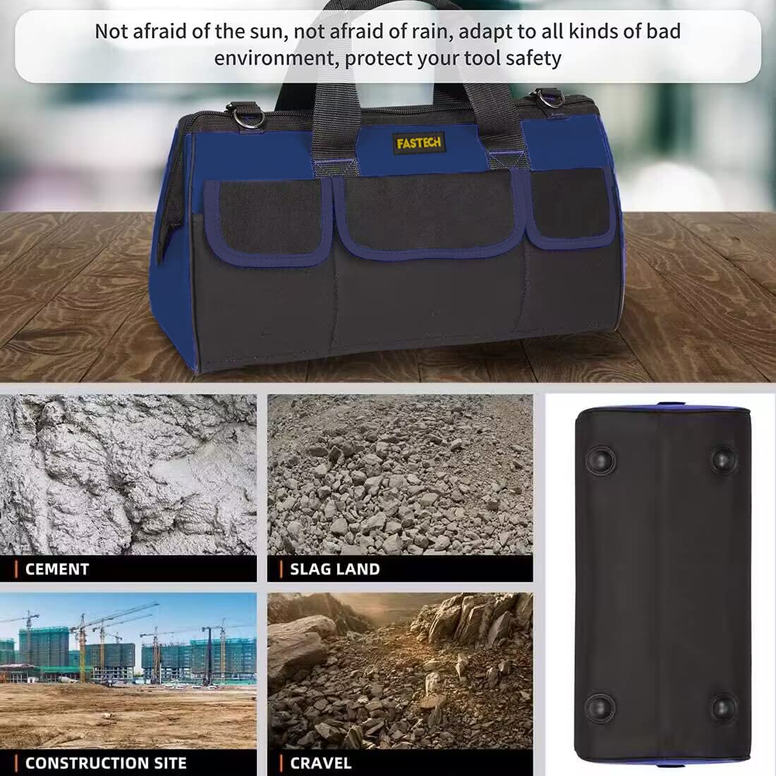 FASTECH 20 Inch Heavy Duty Tool Bag with Wide Mouth for Tool Storage,Carrier and Organizer,Tool Bag for Men/Women, Wide Mouth Tool Bag with Inside FASTECH