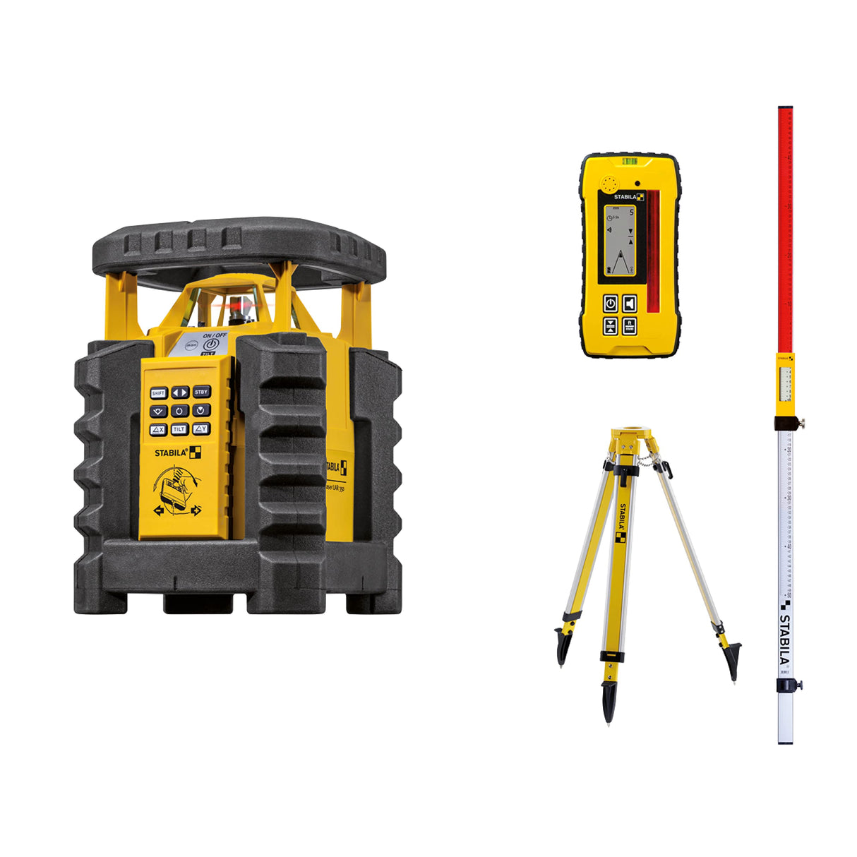 Stabila LAR350 Fully Self-Leveling Rotary Laser 9-piece Kit Interior/Exterior Horizontal, Vertical Levelling, Dual-Slope, Section Mode, LED Assist, Stabila
