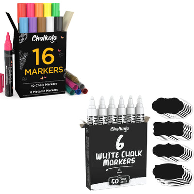 Chalkola Essentials Bundle - 16 Markers + 6 White 6mm