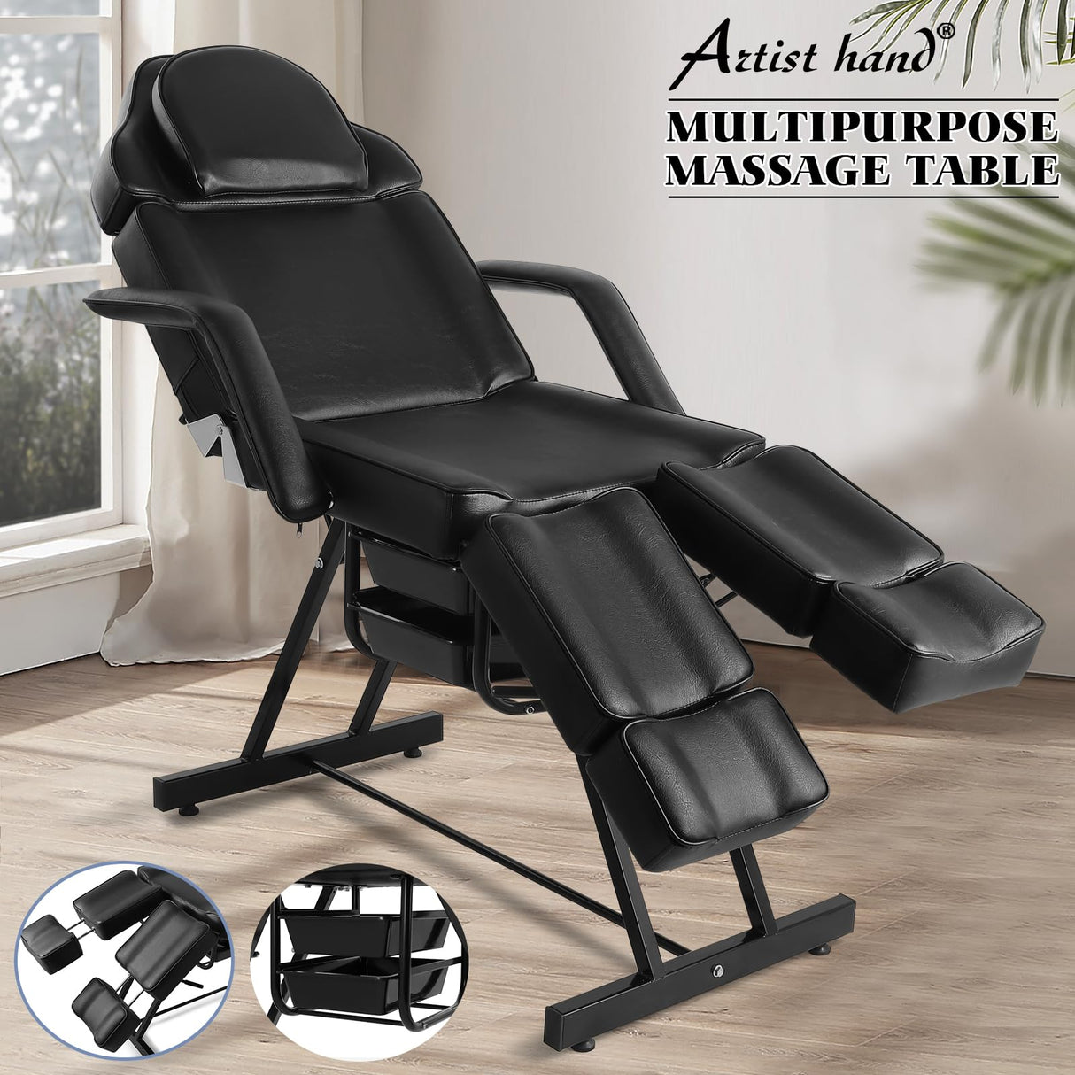 Artist hand Tattoo Table with Adjustable Backrest Tattoo Chair for Client Facial Bed Massage Bed for Eyelash Extensions Salon Chair with Tray, Split Artist hand