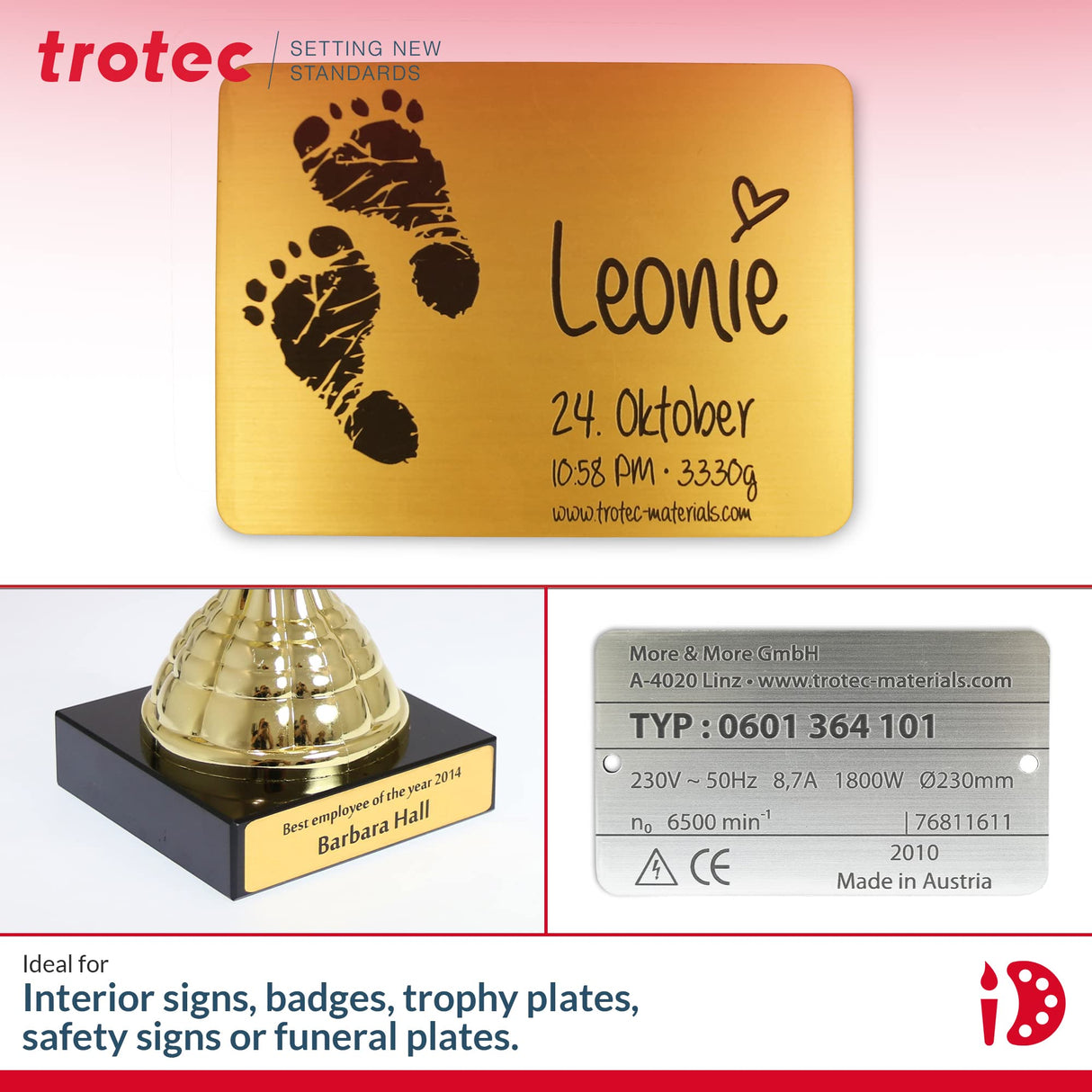 Trotec | Metallic Looking Acrylic Sheet | 4 Pcs | Brushed Silver/Black | 12"x24.25"x1/16" | Metallic Finish - Scratch Resistant for Laser Engraving & TROTEC