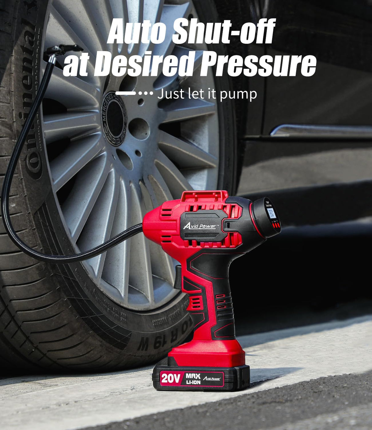 AVID POWER Tire Inflator Portable Air Compressor, 20V Cordless Car Tire Pump, Rechargeable Battery Powered Air Compressor w/12V DC Adapter, Digital AVID POWER