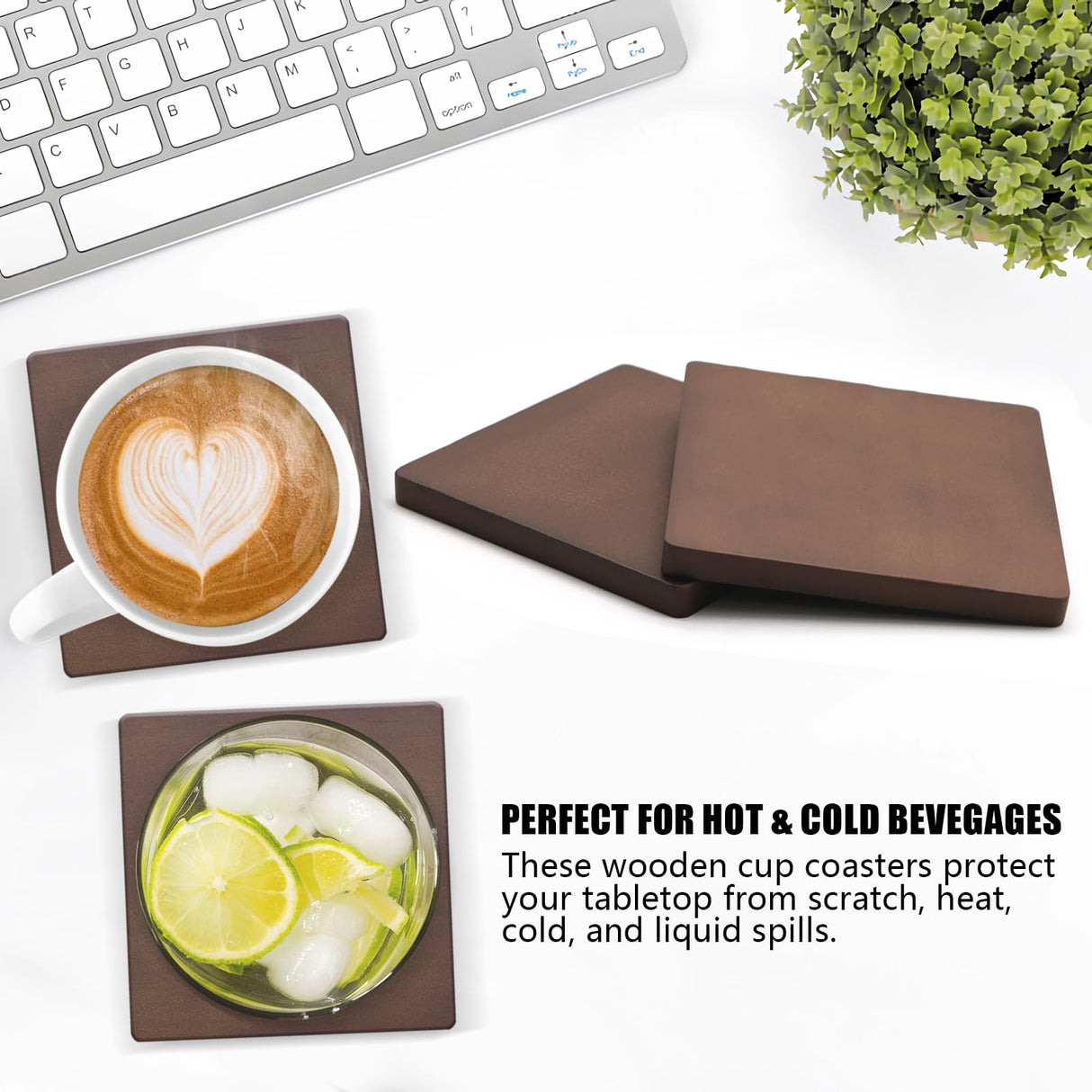 SIJDIEE 4 Inch Wood Drink Coasters, 12 Pack Square Bulk Wooden Coasters with Non-Slip Silicon Dot Stickers for Bar Kitchen Home Dinner Table Decor SIJDIEE