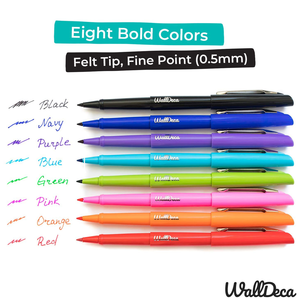 WallDeca Felt Tip Pens, Fine Point Color Pens (0.5mm), Colorful Journal Pens, Planner Pens, Made for Everyday Writing, Journals, Notes and Doodling, WallDeca