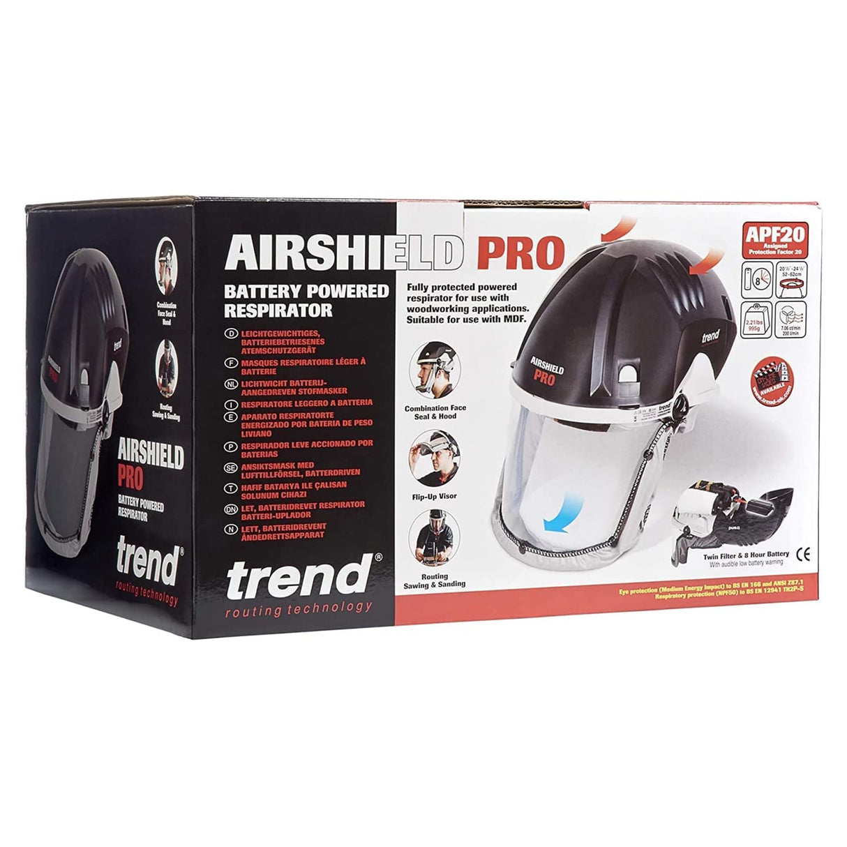 Trend Airshield Pro Full Air Circulating Face Shield w/ Ear Defenders - Complete Face and Hearing Protection Pack, AIR/PRO/D2 TREND