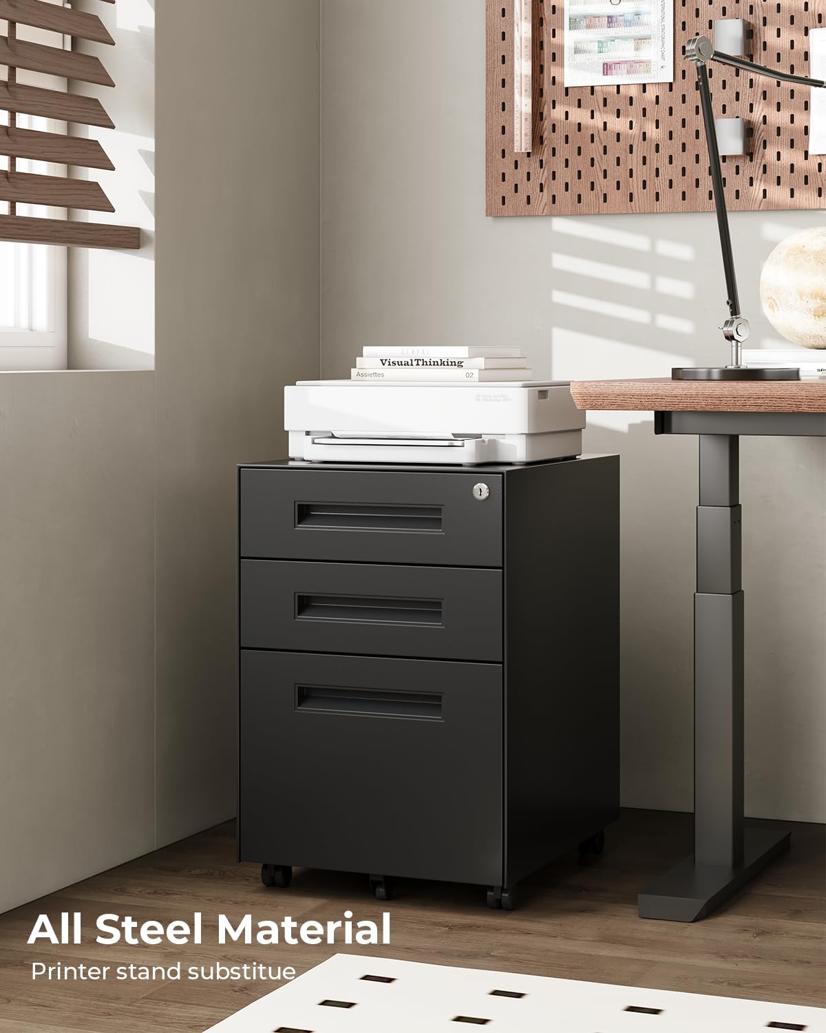 Dripex 3 Drawer File Cabinet, Mobile File Cabinet with Lock on Wheels, Letter/Legal Size, Fully Assembled, Modern Small Short Vertical Metal Rolling Dripex