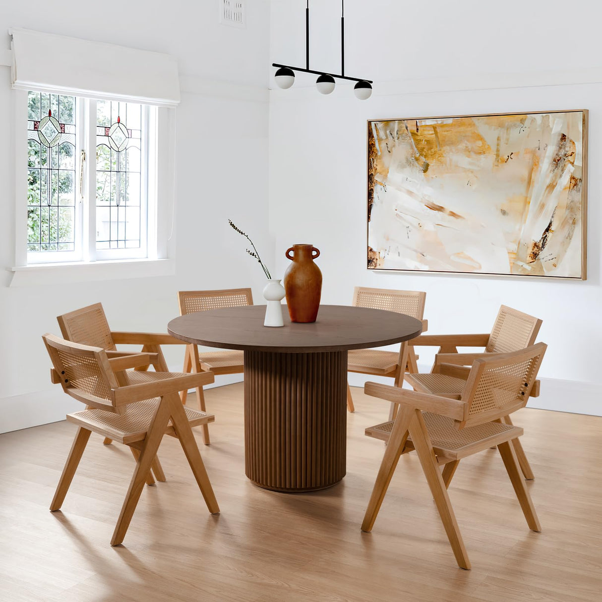 SIMTONAL Modern Dining Table Pedestal Dining Room Table Walnut for Kitchen, 47''L x 47''W x 29.9''H SIMTONAL