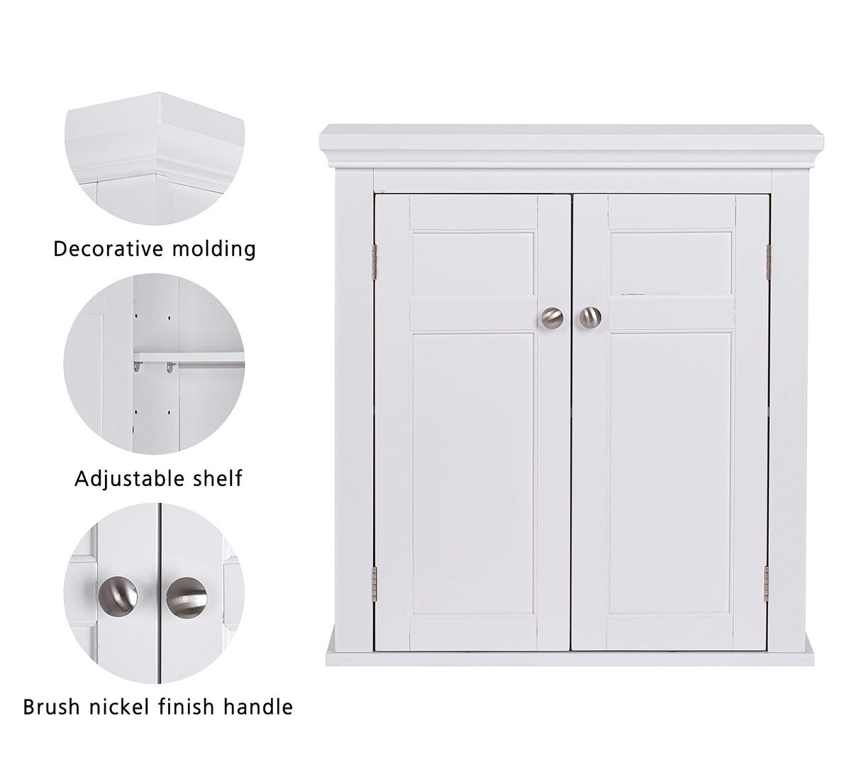 Spirich White Wall-Mounted Bathroom Cabinet with Adjustable Shelves and Doors Spirich