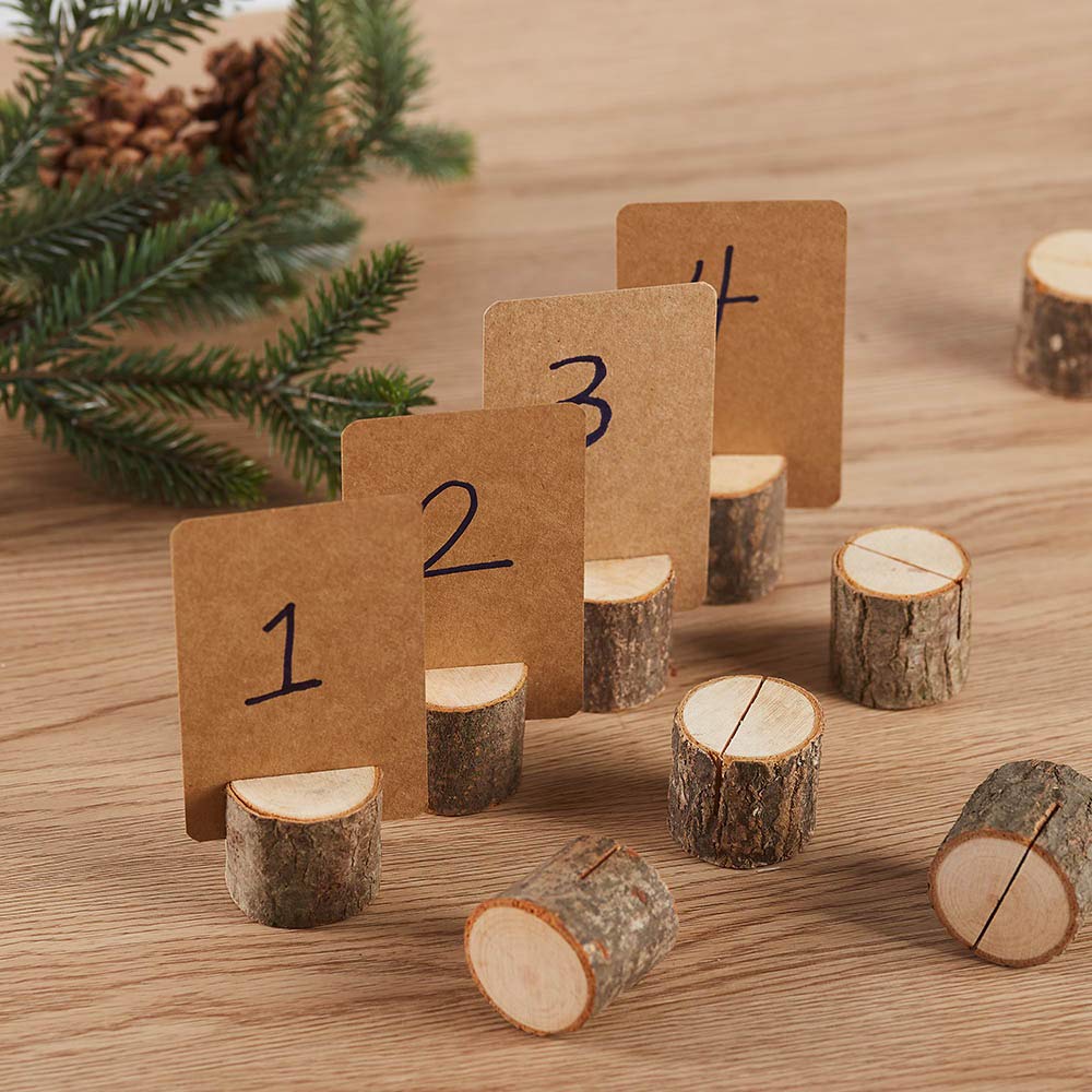 Toncoo Wood Place Card Holders, 10Pcs Premium Rustic Table Number Holders and 20Pcs Kraft Table Place Cards, Wood Photo Holders, Ideal for Wedding Toncoo