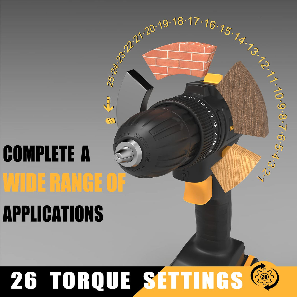 INSPIRITECH 20V Cordless Drill, Power Drill Set with 2 Batteries and Charger,3/8-Inch Chuck Electric Drill Kit with 24-Torque Setting, Drill Driver INSPIRITECH