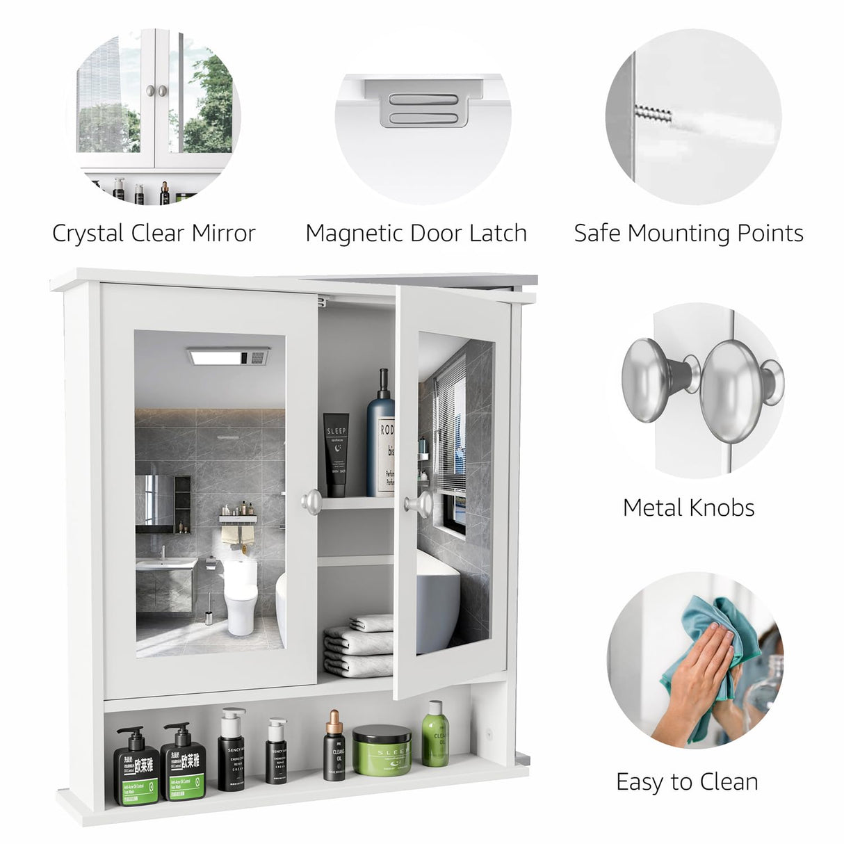 Lifetime Home Modern Bathroom Wall Cabinet with Mirror & Adjustable Shelf - Wall Mounted Utility Medicine Cabinet for Kitchen, Living Room Laundry Lifetime Home