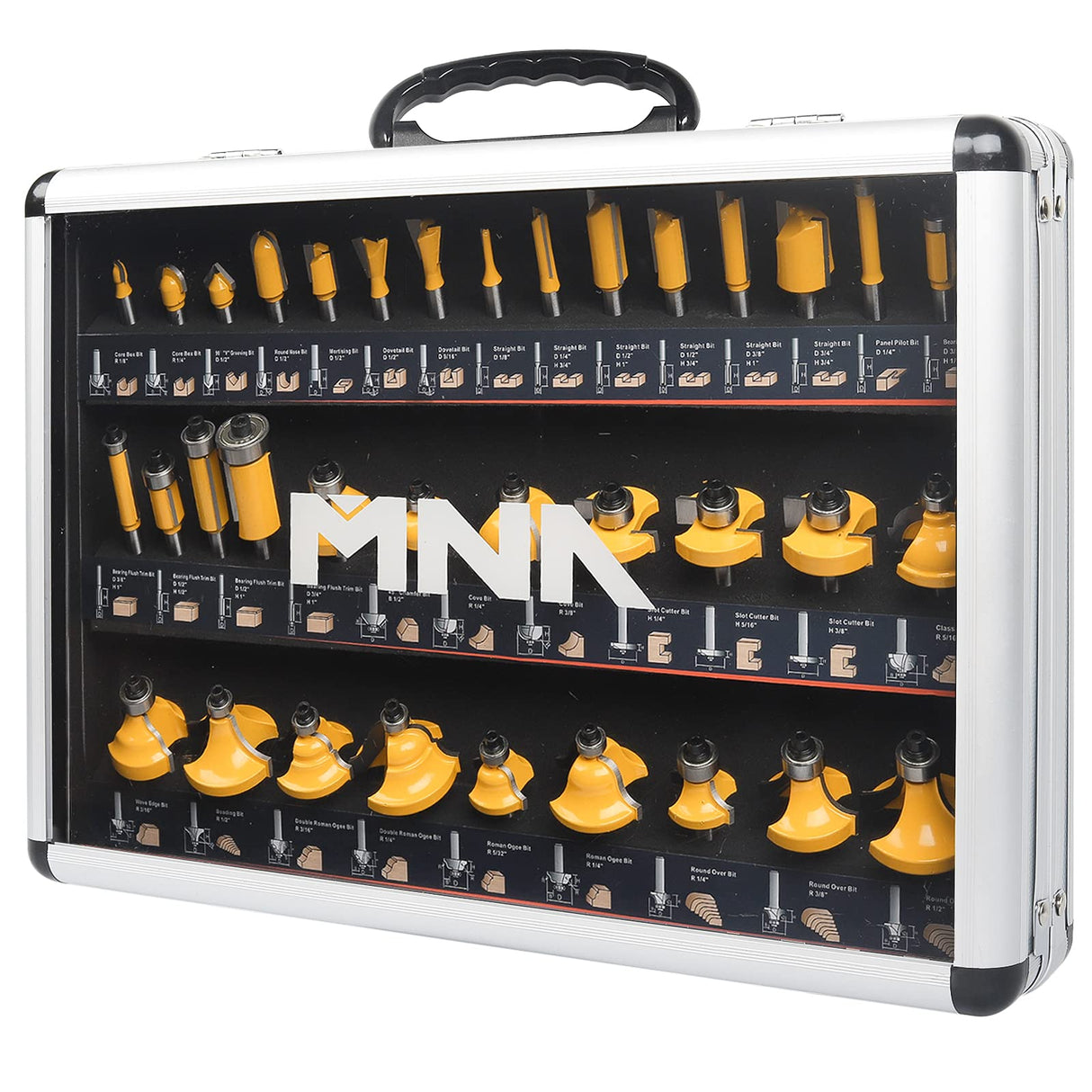 MNA Router Bits 35 Pcs Set, 35 Pieces 1/4 Inch Shank Router Bit Kit. American Router Bit Set Complete Set. MNA