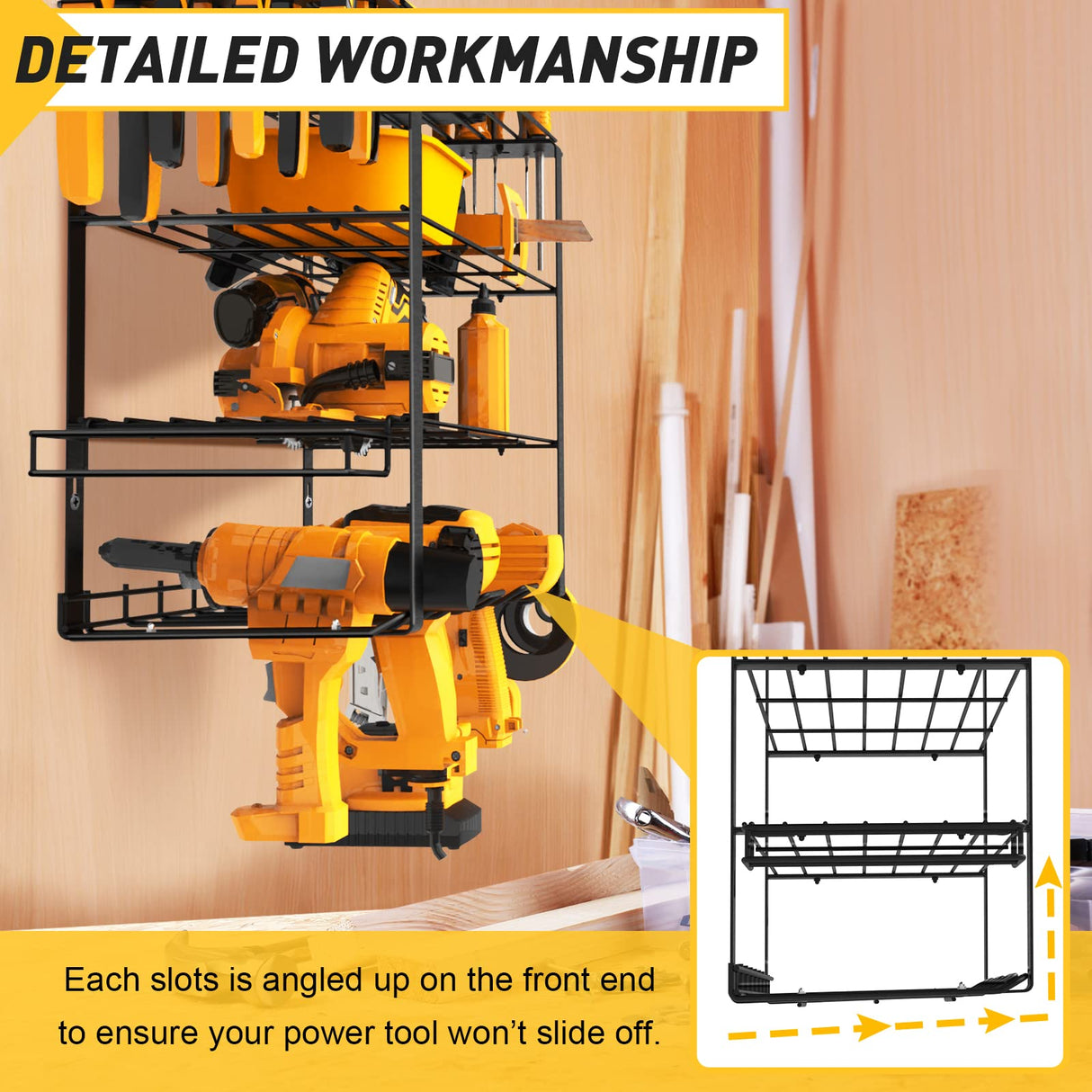 Mefirt Power Tool Organizer, Drill Holder Wall Mount, 4 Layer Heavy Duty Metal Tool Shelf, Garage Tool Organizers and Storage Rack, Utility Storage Mefirt