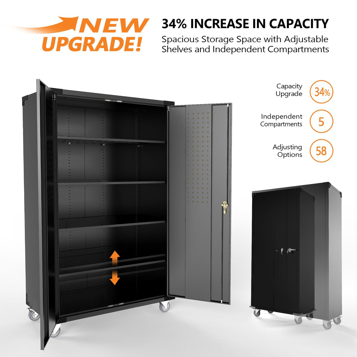 VINGLI Upgraded 72" Tall & Wide Metal Storage Cabinet with Pegboards in Doors and 4 Adjustable Shelves, Black Garage Cabinet and Storage System with VINGLI