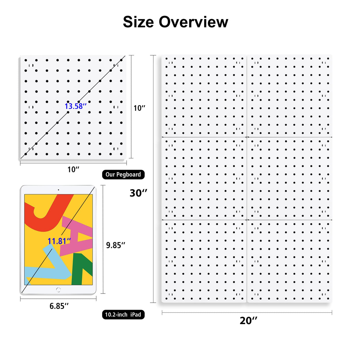 LANSI 6Pcs Peg Board, Pegboard Wall Organizer Panels, White Pegboard Wall Mount, ABS Pegboard for Craft Room Garage Kitchen Workshop, ABS Peg Boards LANSI