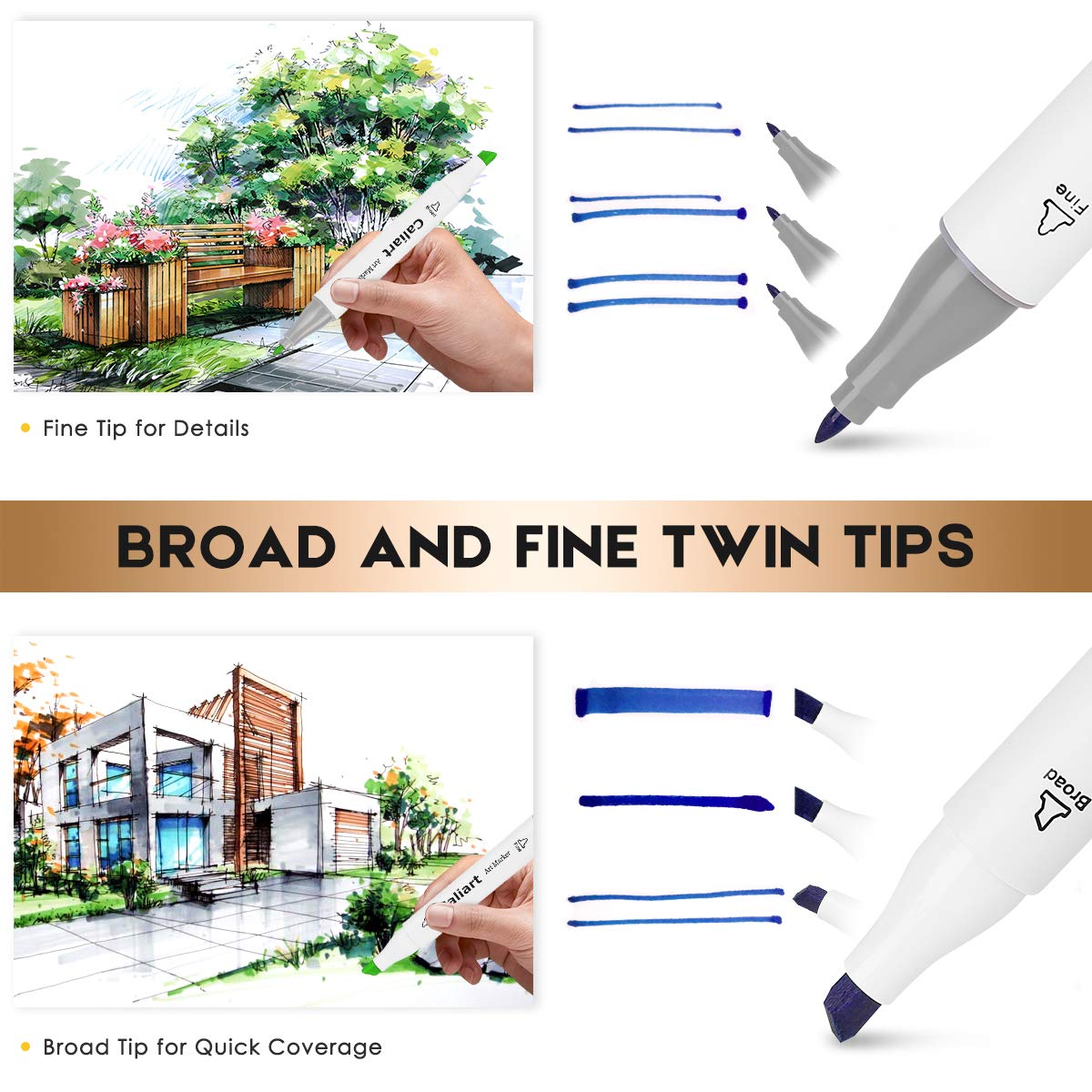 Caliart Markers, 100 Colors Dual Tip Art Markers Sketch Pens Permanent Alcohol Based, with Case for Adult Kids Halloween Drawing Sketching (White Caliart