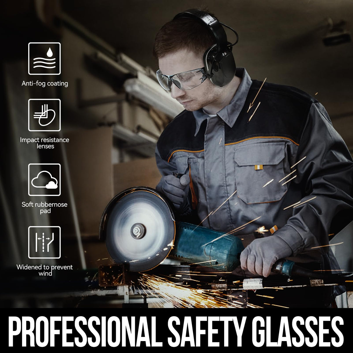 Muffpro Bluetooth Hearing Protection Ear Protection with Safety Glasses, NRR 25 dB Noise Canceling Earmuffs for Snowblowing, Mowing, Construction Muffpro