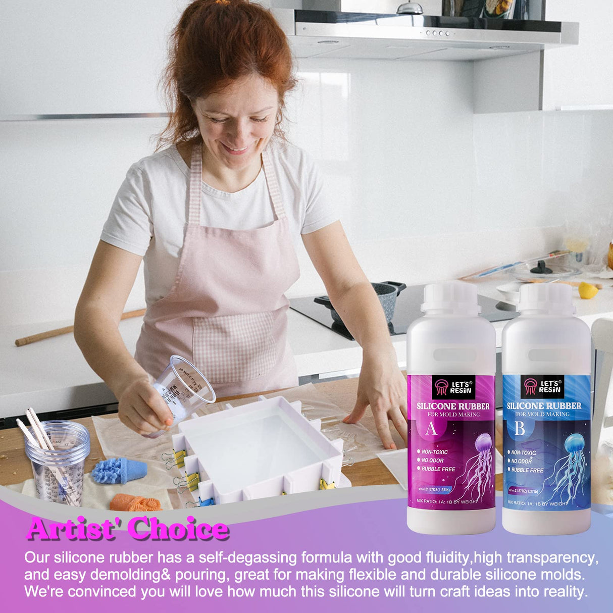 LET'S RESIN Silicone Mold Making Kit, 43oz Liquid Platinum Cured Silicone Rubber w/Mold Housing, Mixing Cups, Fast Cure Mold Making Silicone for LET'S RESIN