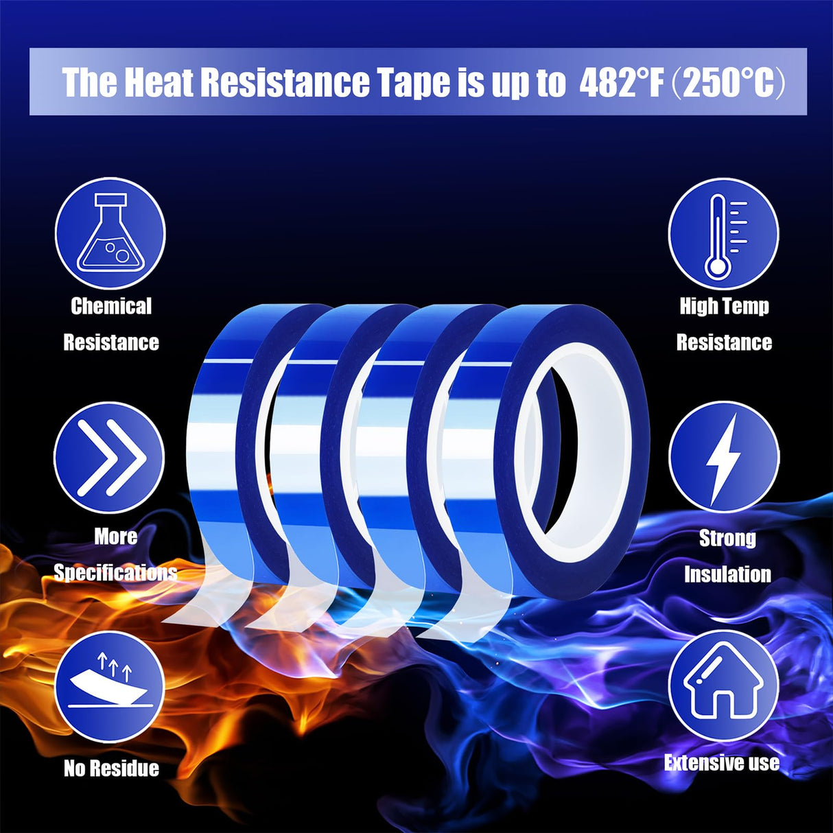 MEBMIK 4 Rolls 10mm x16m(52FT) Blue Heat Tape High Temperature Heat Resistant Tape Heat Transfer Tape for Heat Sublimation Press Vinyl,No Residue MEBMIK