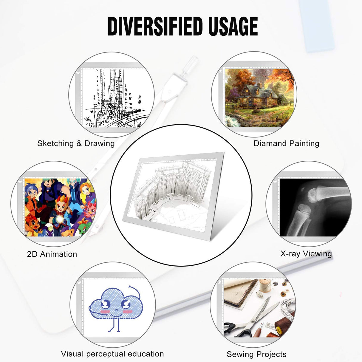 LitEnergy Portable A4 LED Copy Board Light Tracing Box, Silver Ultra-Thin Adjustable USB Power Artcraft LED Trace Light Pad for Tattoo Drawing, LitEnergy