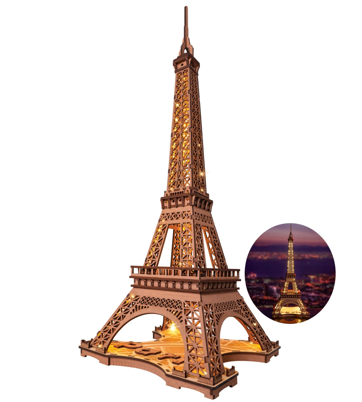 ROBOTIME 3D Puzzle for Adults DIY Model Building Kit with LED Light Wooden Eiffel Tower Craft Kit Architecture Toy Set Brain Teaser Gifts for Kids ROBOTIME