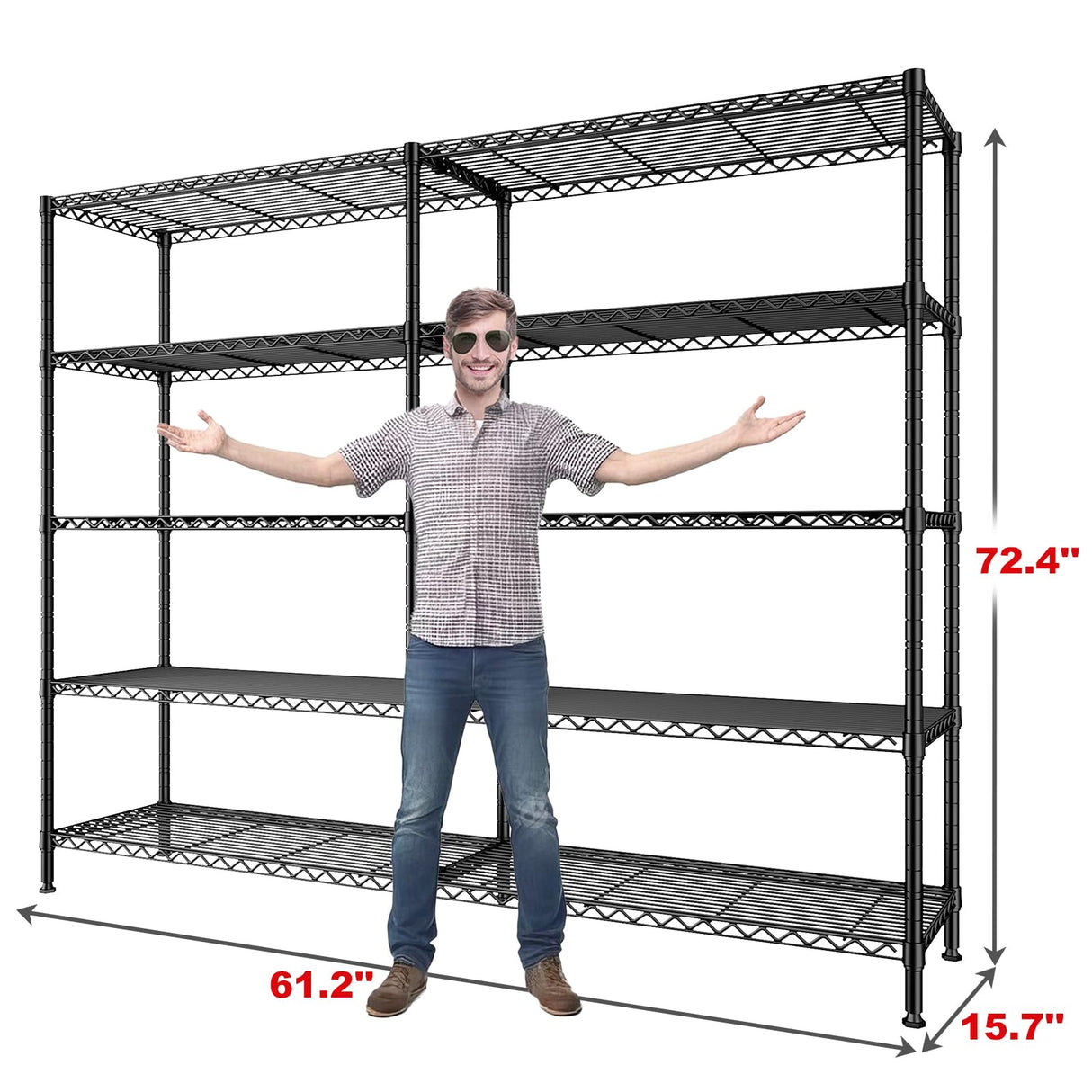 REIBII 61.2''W Storage Shelves 1500LBS Wire Shelving Unit 5 Tier Metal Shelving for Storage Rack Shelves for Storage Heavy Duty Garage Shelf Pantry REIBII