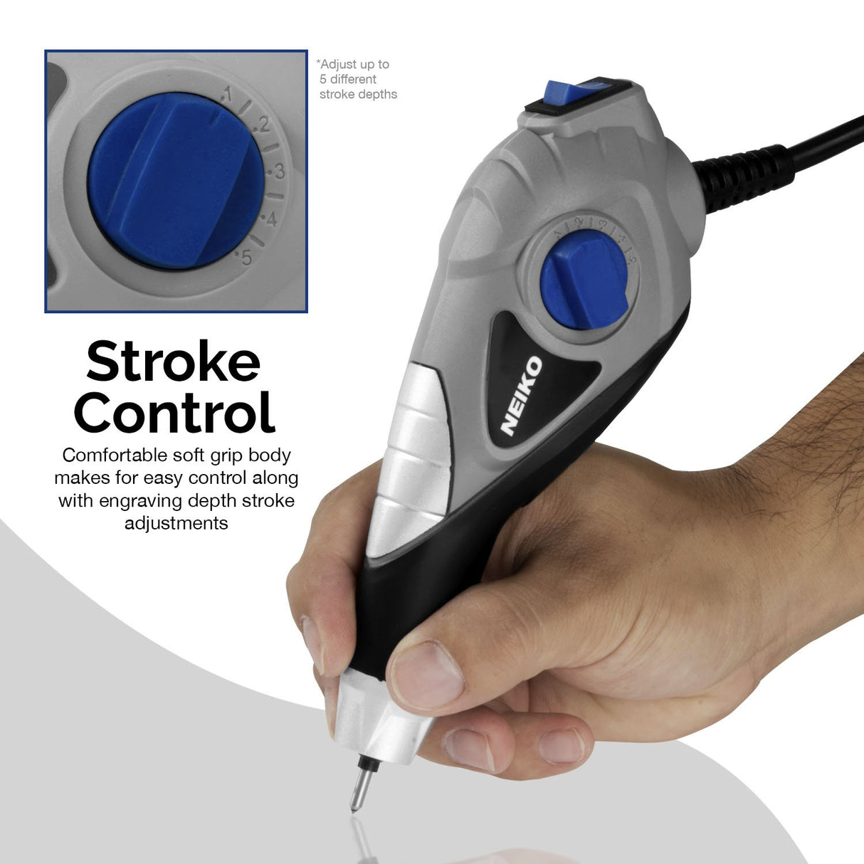 NEIKO 10576A Handheld Electric Engraver Tool, Etching Tool, 120V, Tungsten Carbide Tip, Electric Engraving Pen for Metal, Wood, Glass, & Plastic, Neiko