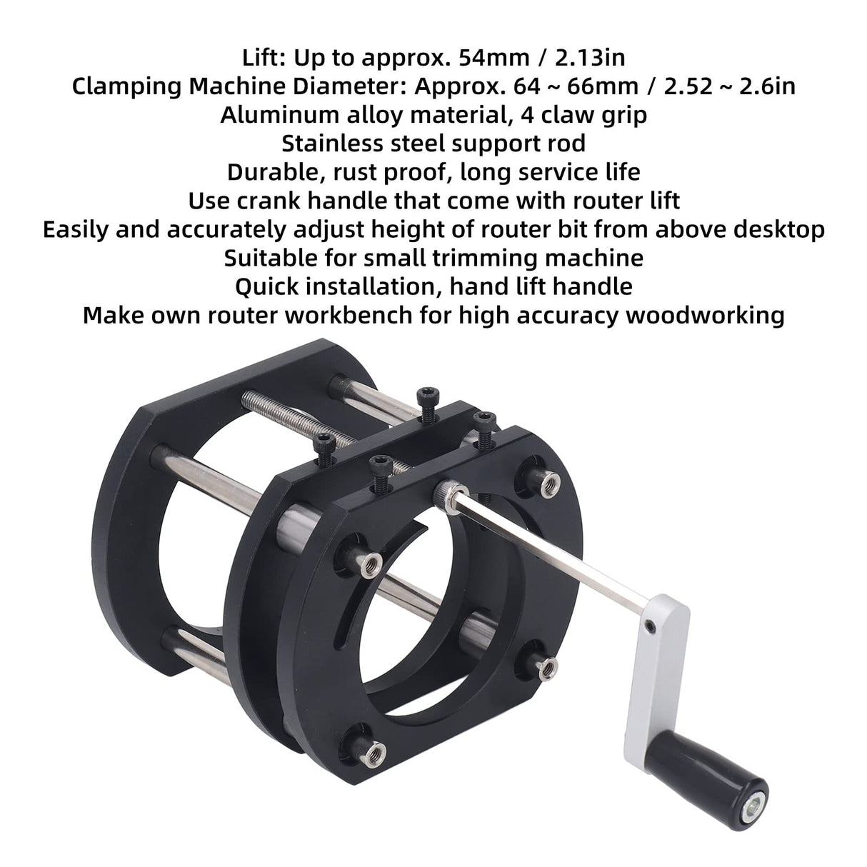 Router Lift Base, Aluminum Alloy Stainless Steel 4 Jaw Clamping, Metal Milling Table Lifting System, for Small Electric Tenoning Trimming Machines PerGar