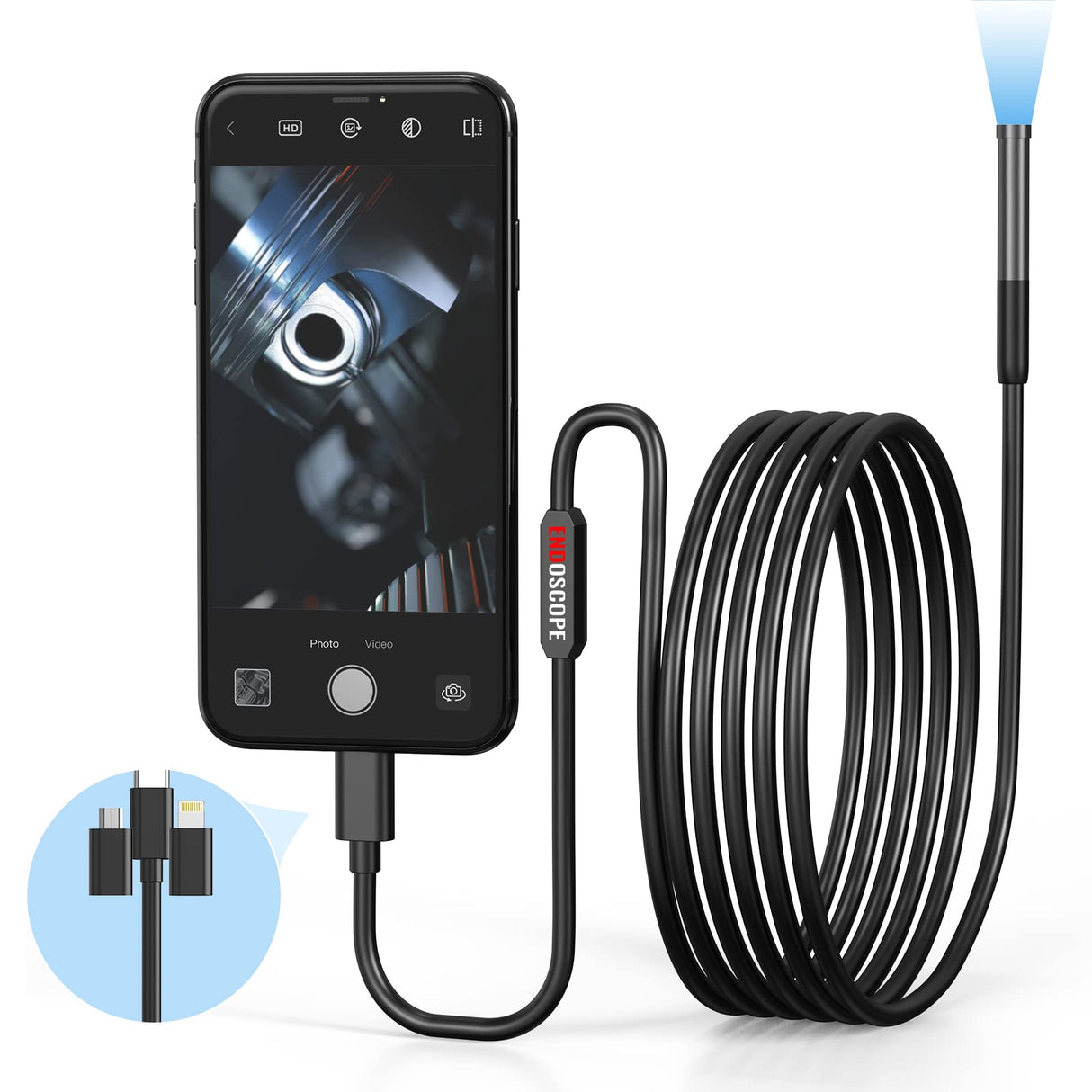 Endoscope Camera with Light,1080P HD Borescope with 6 LED Lights 9.8FT Semi-Rigid Snake Cabl,IP67 Waterproof Industrial Inspection Camera Compatible SIBOST